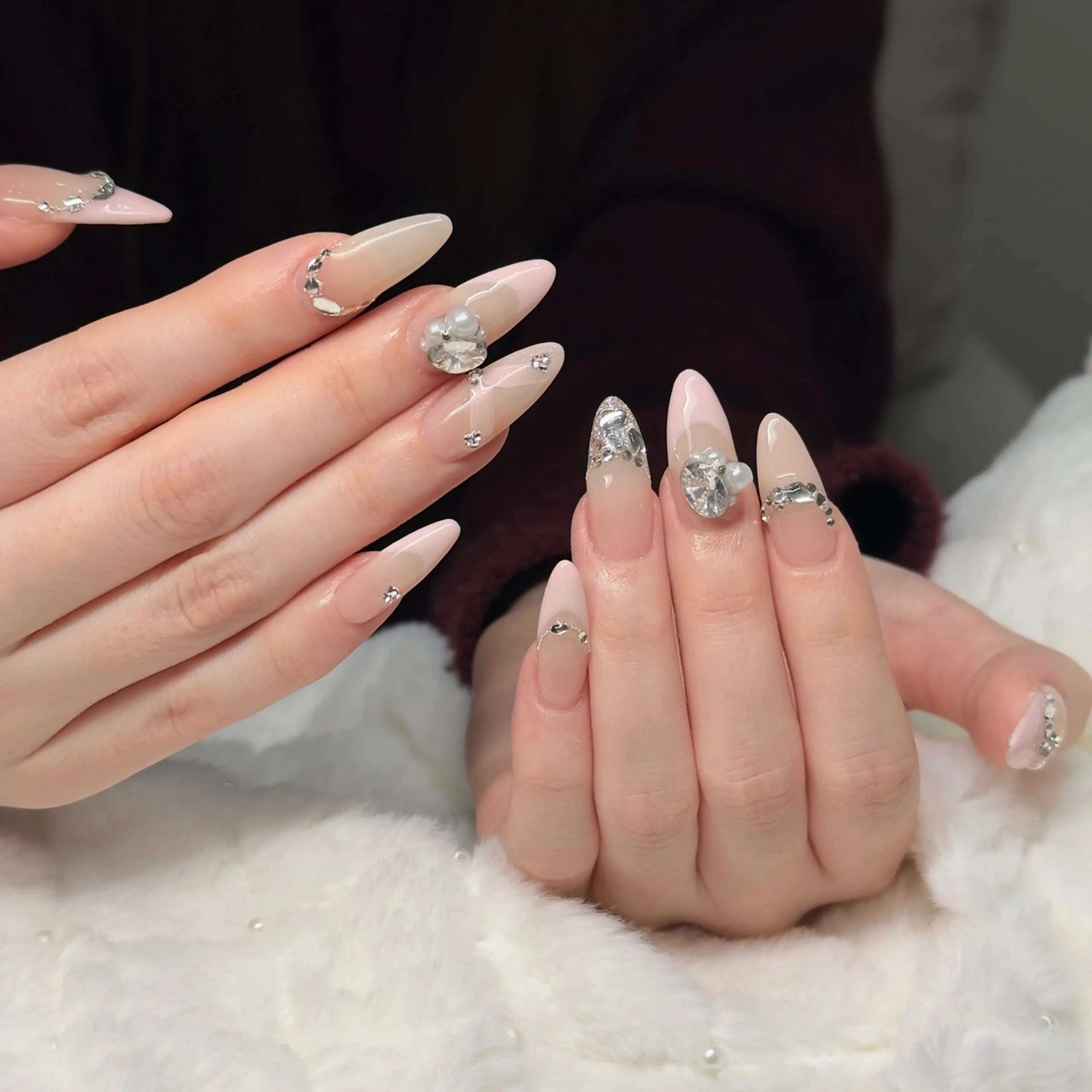 ネイル オーロラネイル ブルー チークネイル 長さ出し フットネイル Momo チップ長さ出し専門店のネイルデザイン