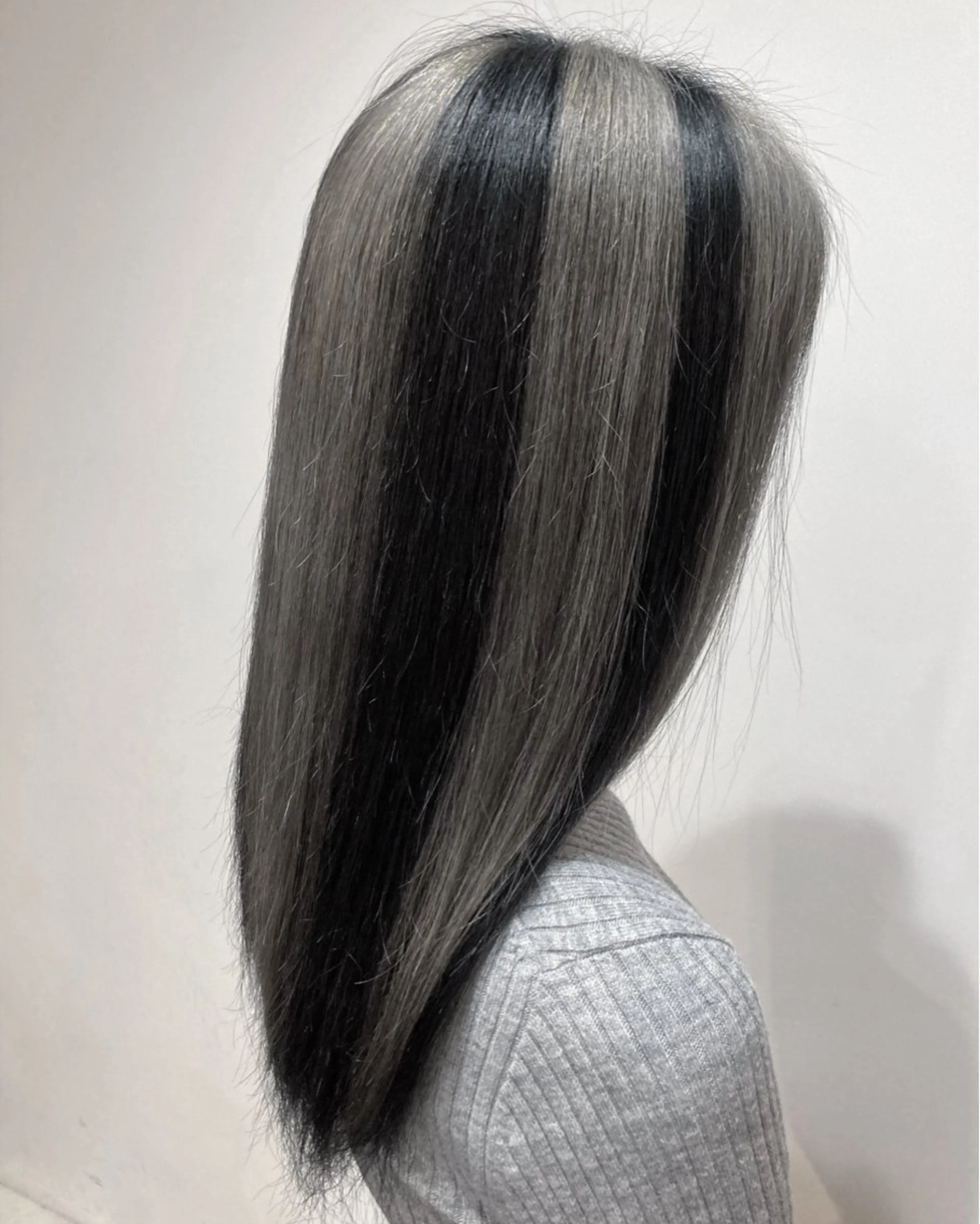 ロング カラー 黒髪 デザインカラー シルバー 山本 将史のヘアスタイル