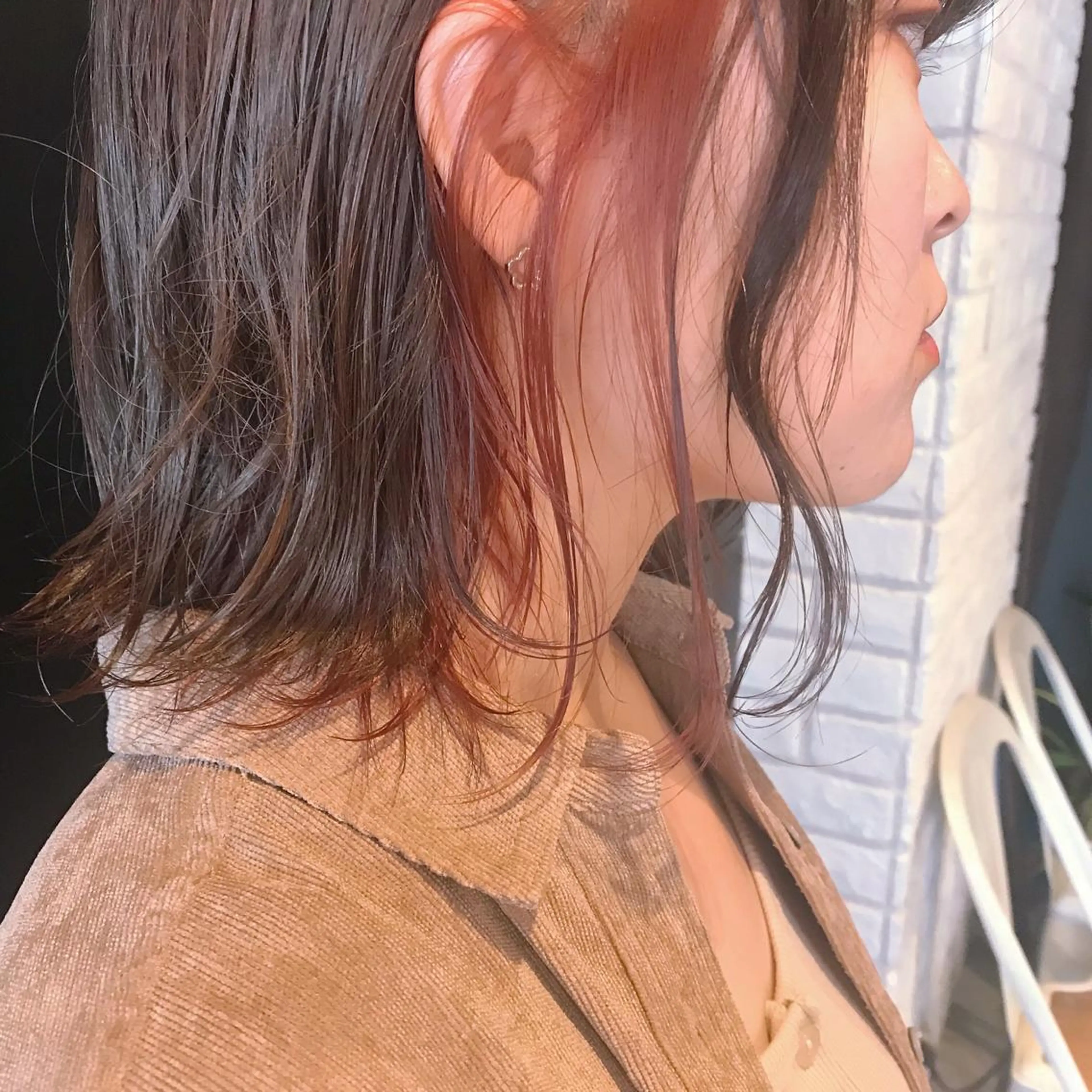 ミディアム カラー ヘアアレンジ インナーカラー オレンジ stylist/蛯谷 珠里のヘアスタイル