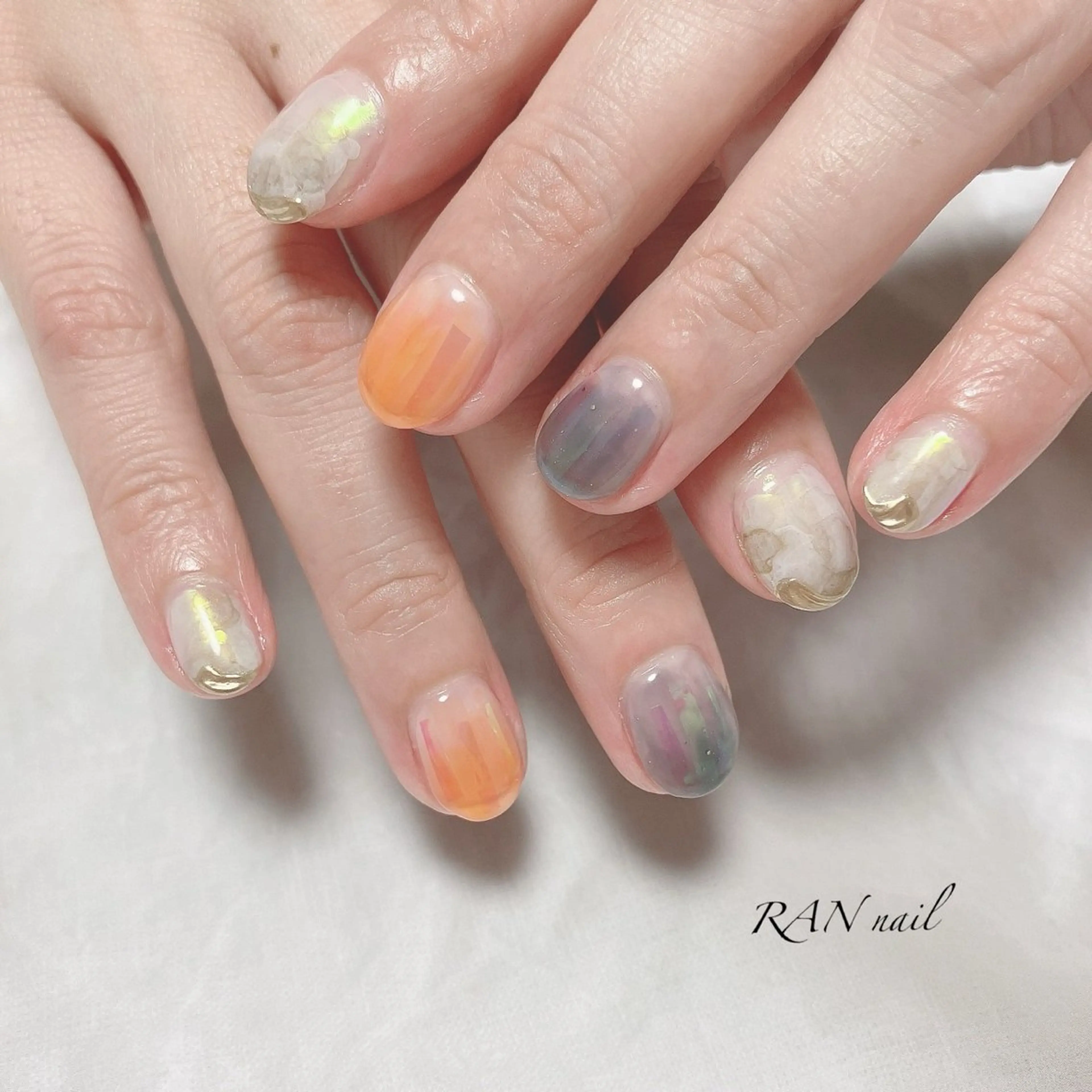 ネイル アートネイル オーロラネイル クリアネイル 氷ネイル・うるうるネイル ネイビー ハンドネイル フットネイル RAN nail 〜ランネイル〜所属・RAN nailのネイルデザイン