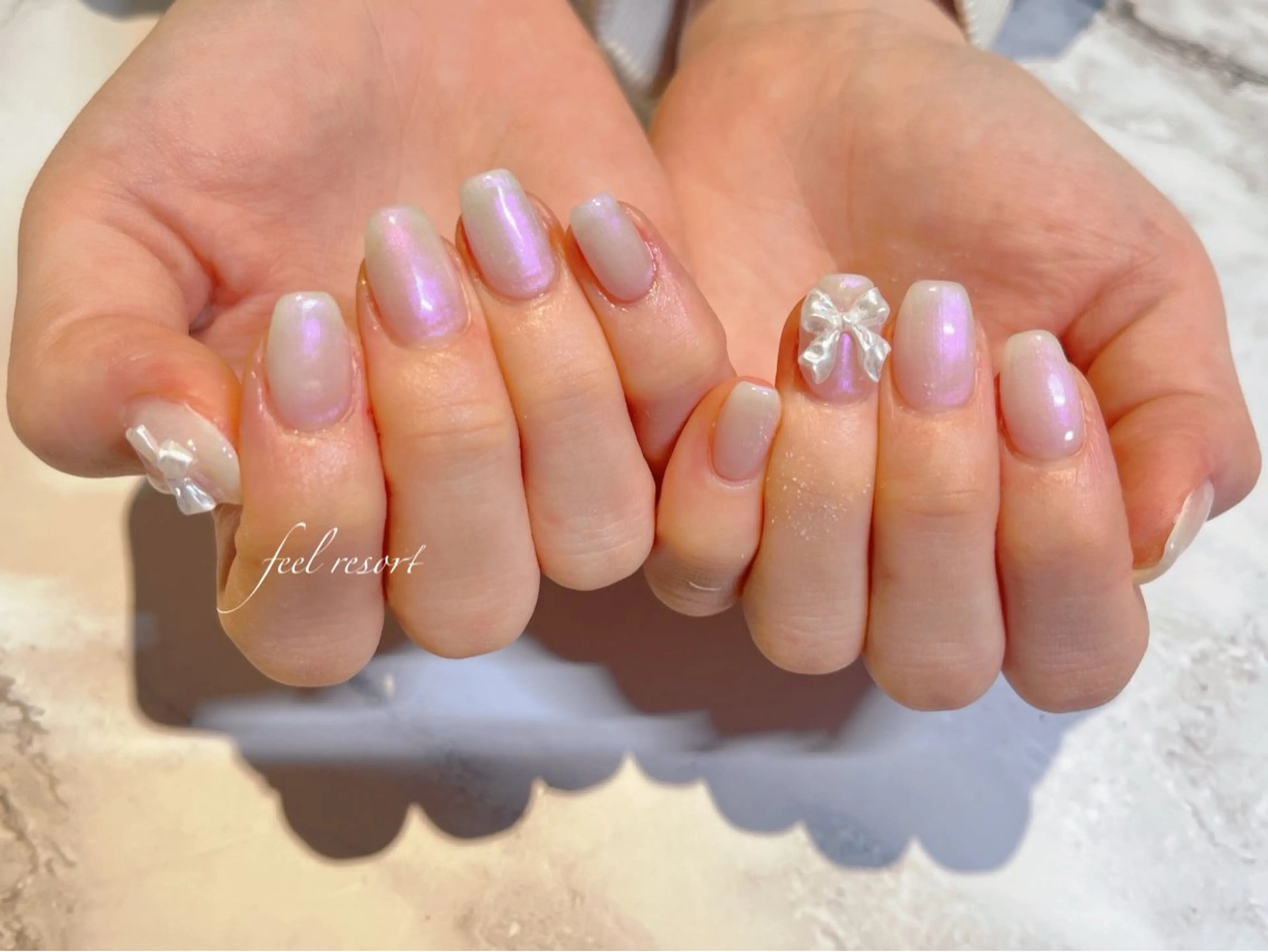 ネイル 長さ出し フットネイル フレンチネイル ジェルネイル ガラスフレンチ ハンドネイル Lien(リアン) 銀座駅6分のネイルデザイン