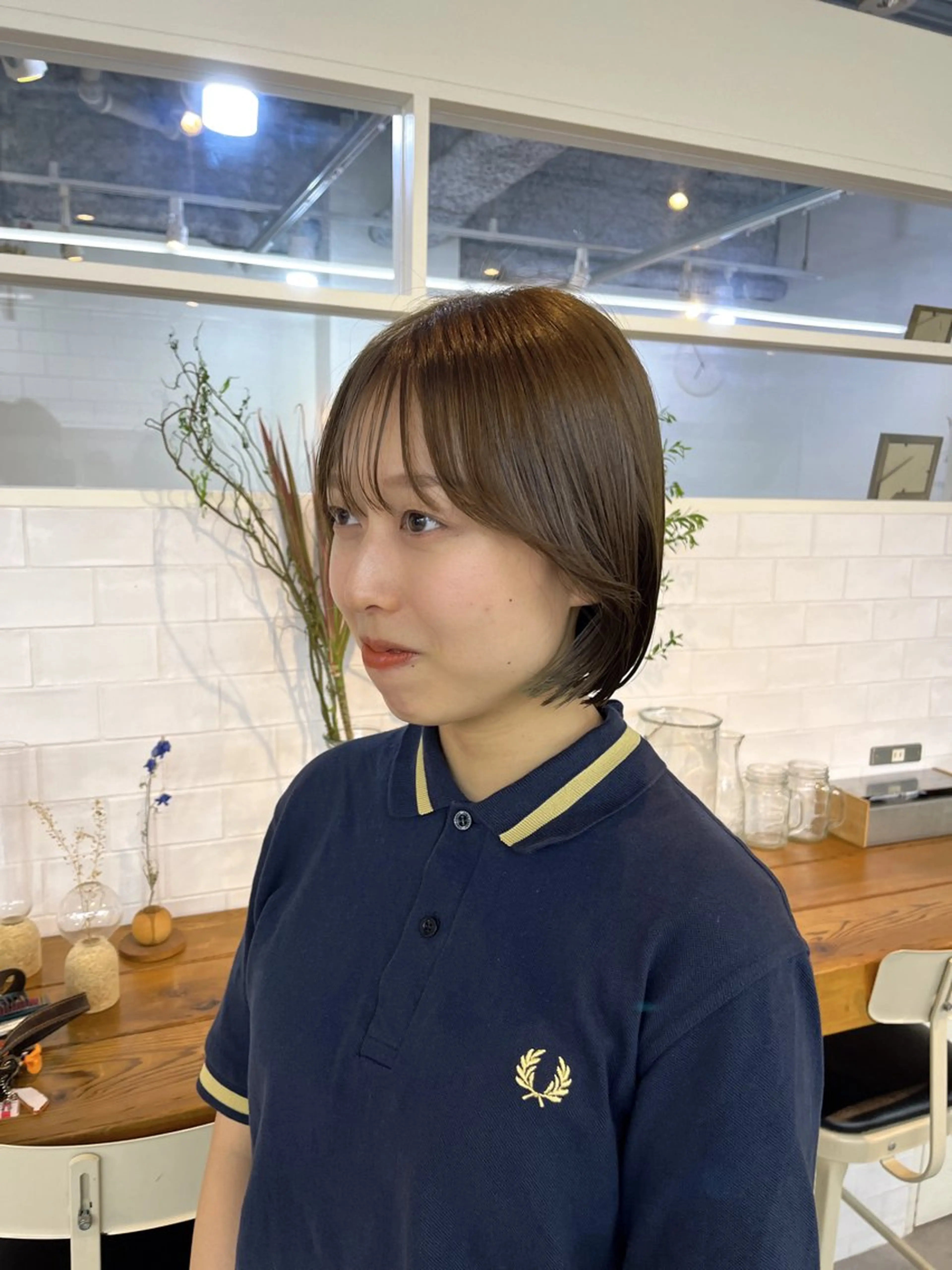 ショート カラー ベージュカラー オリーブベージュ ボブ カット ヘアカラー トリートメント benji仙台所属・KOKI/ ボブ/ パーマ/透明感カラーのヘアスタイル