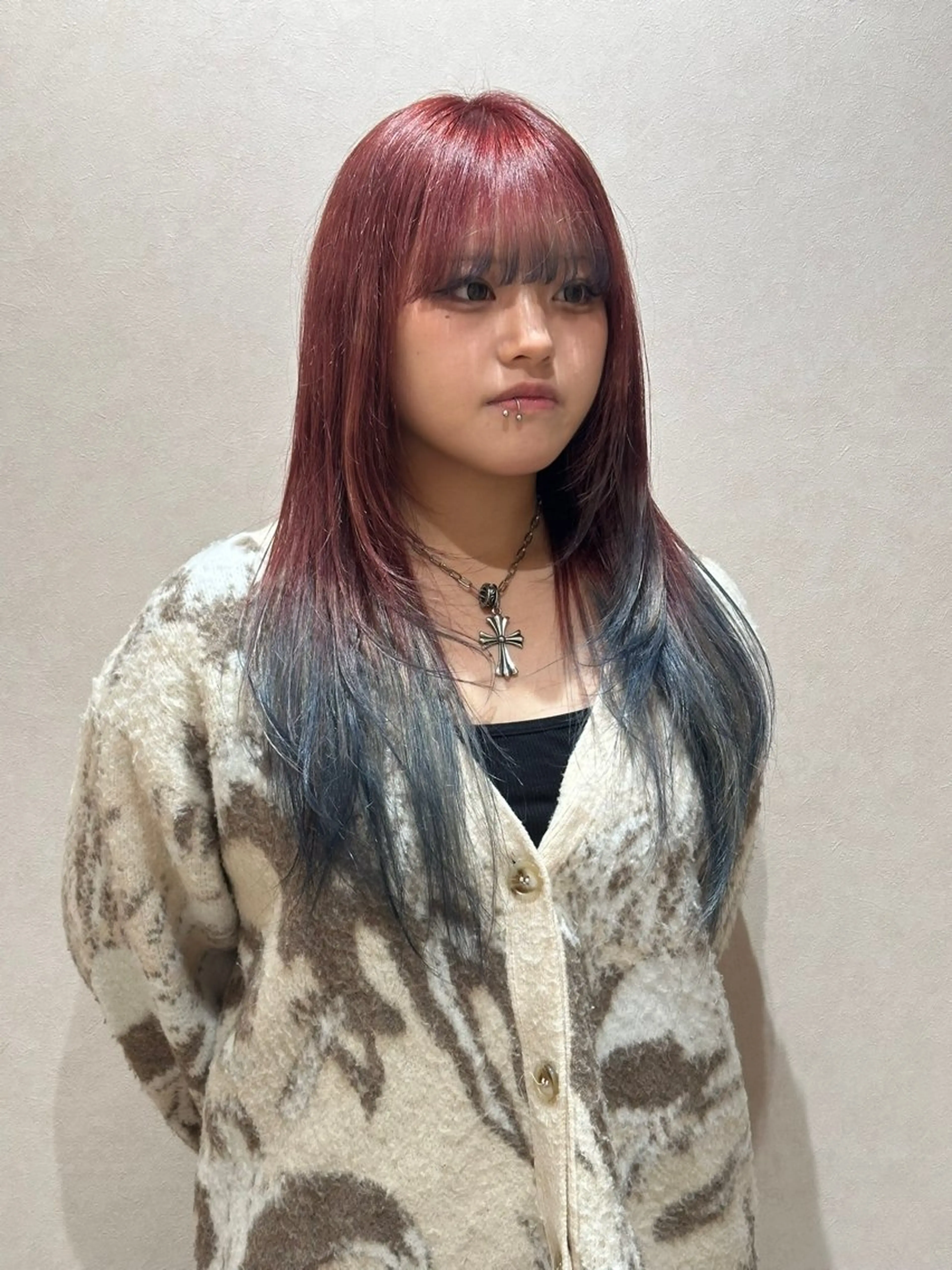 ロング ボブ くびれヘア 顔まわりレイヤー 髪質改善 くびれレイヤー ユウ✩.*˚/メンズ 特化/シャドウパーマのヘアスタイル