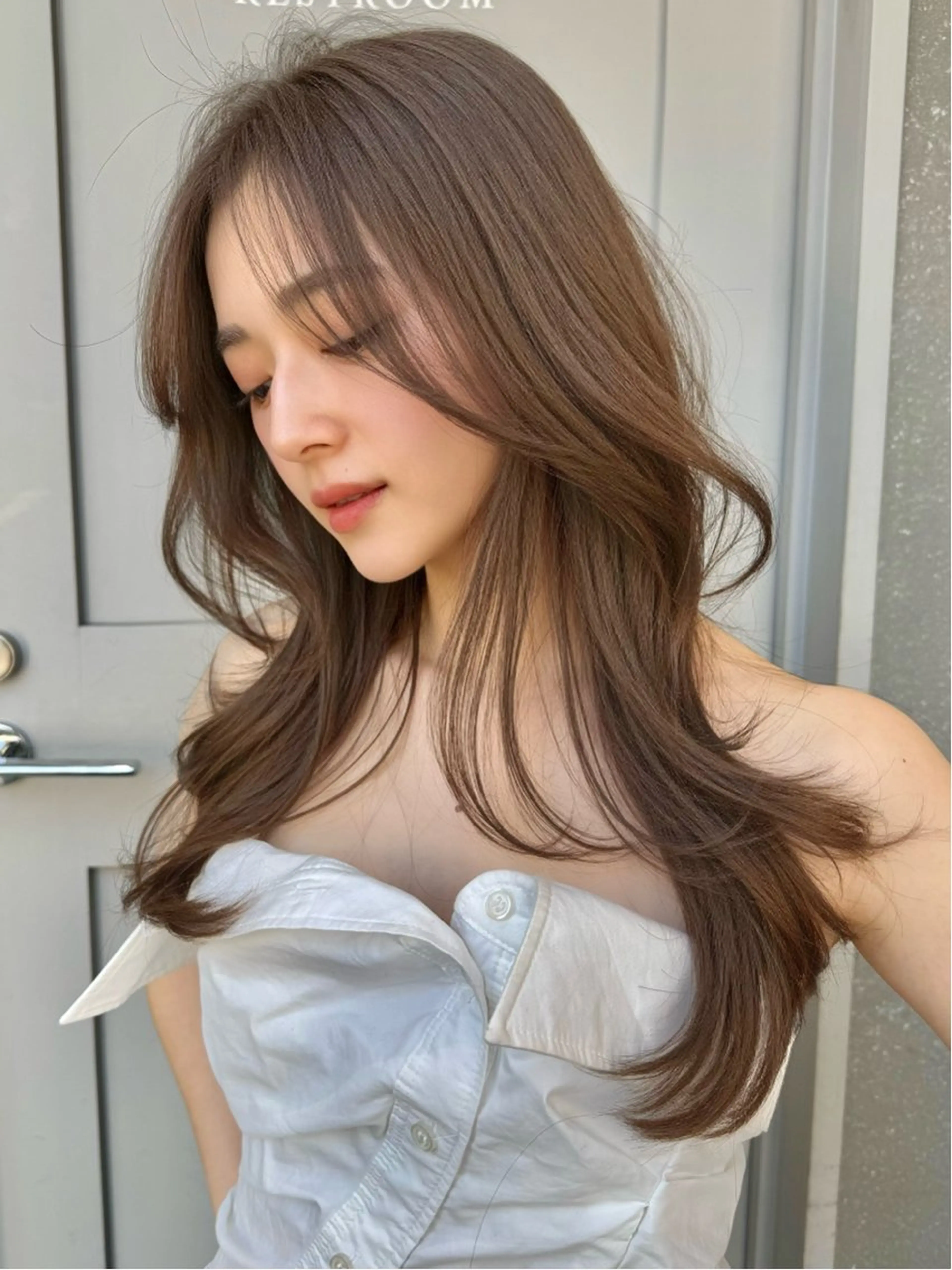 ロング 韓国風ヘア レイヤーカット ロング カット ヘアカラー トリートメント 本田 奈穂美のヘアスタイル
