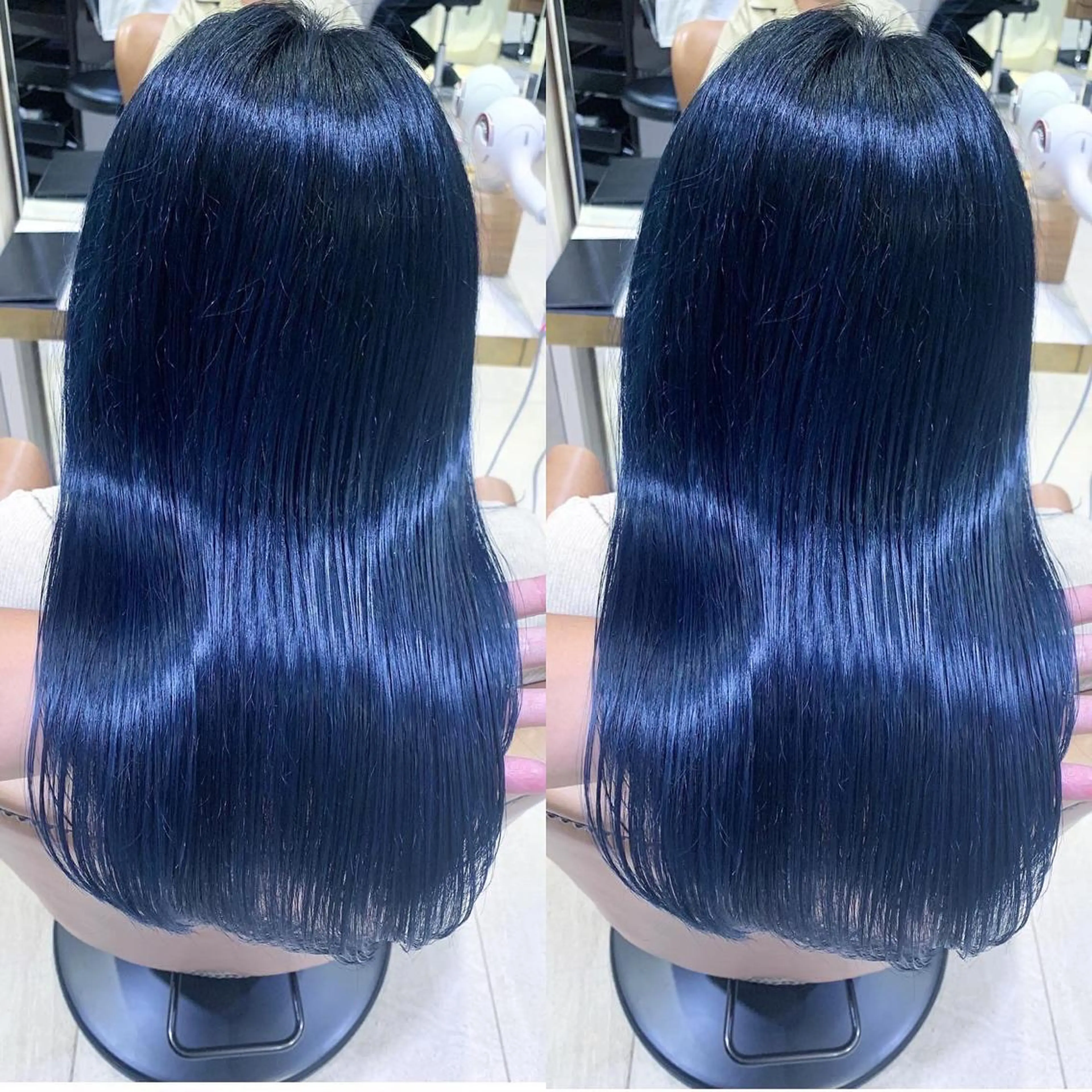 ロング カラー 黒髪 ブルーカラー ブルーブラック インナーカラー くせ毛 カット ヘアカラー トリートメント 武田涼レイヤーカット 髪質改善×縮毛矯正のヘアスタイル