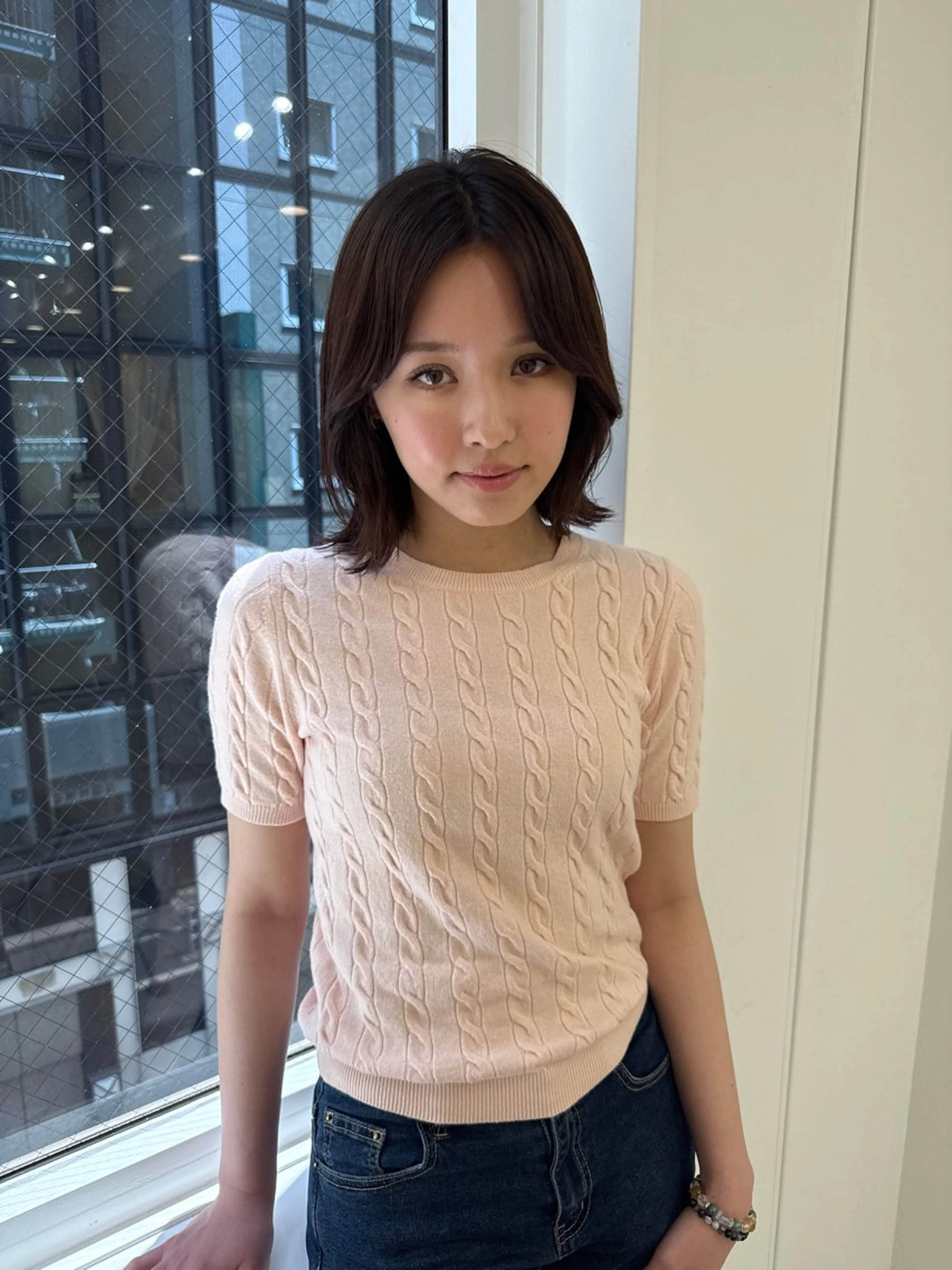 ミディアム ボブレイヤー ボブ レイヤーカット 外ハネヘア カット ヘアカラー トリートメント Sayaka ii+Uのヘアスタイル