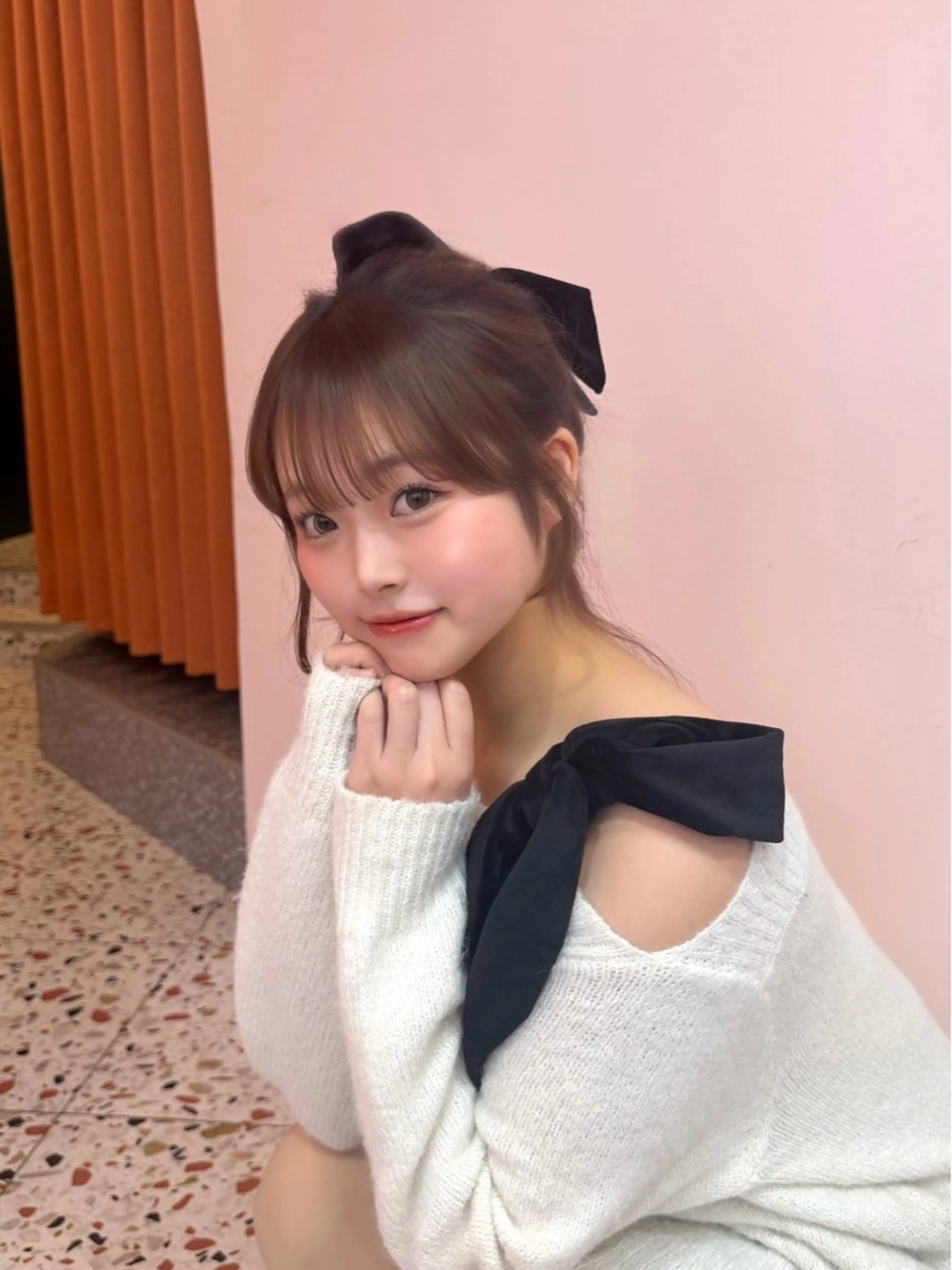 セミロング カット Ayaka♡｜ ベージュ｜顔まわりのヘアスタイル