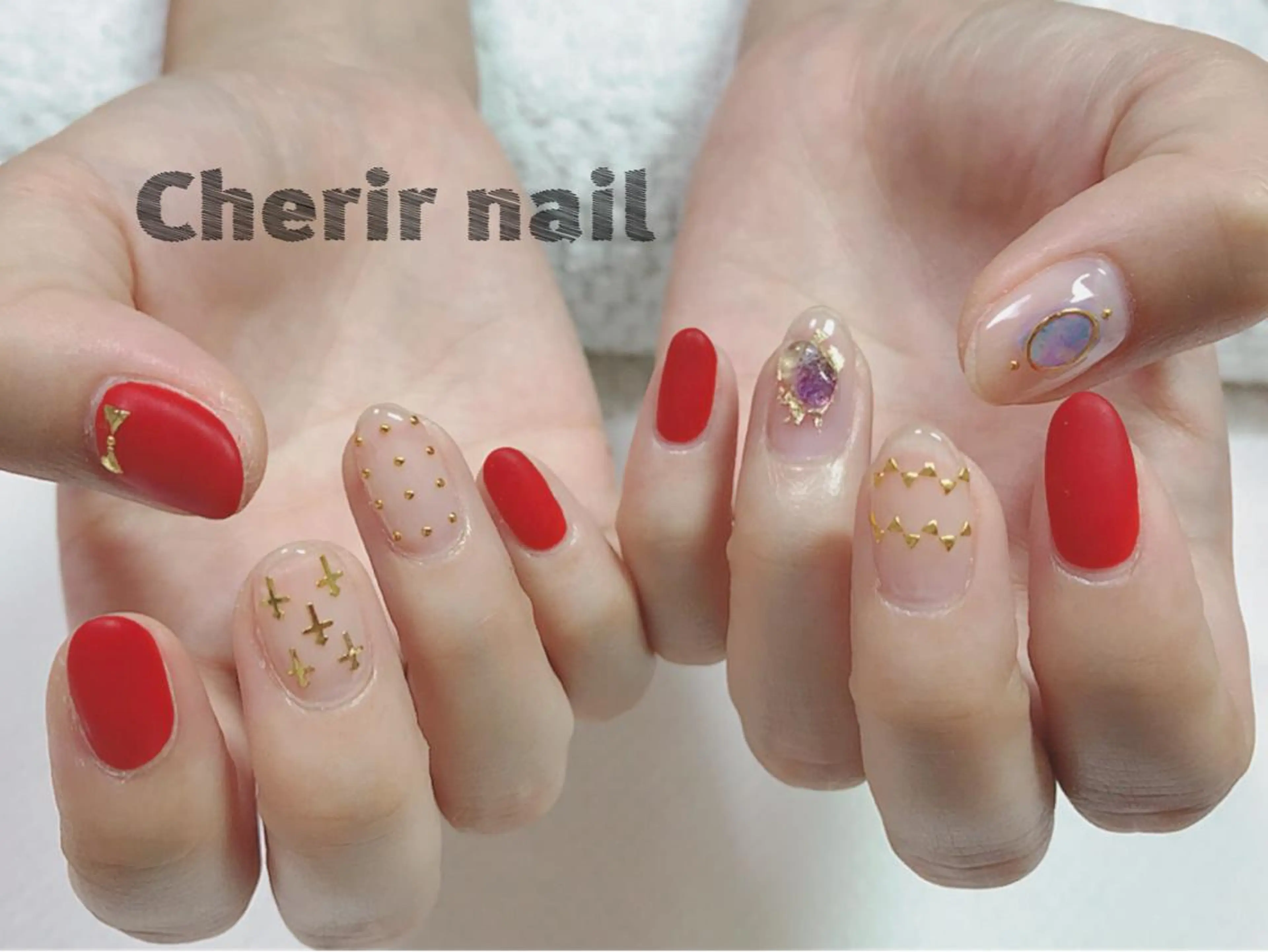 ネイル アートネイル クリアネイル マットネイル ワンカラーネイル 赤色 Cherirnail kaoriのネイルデザイン