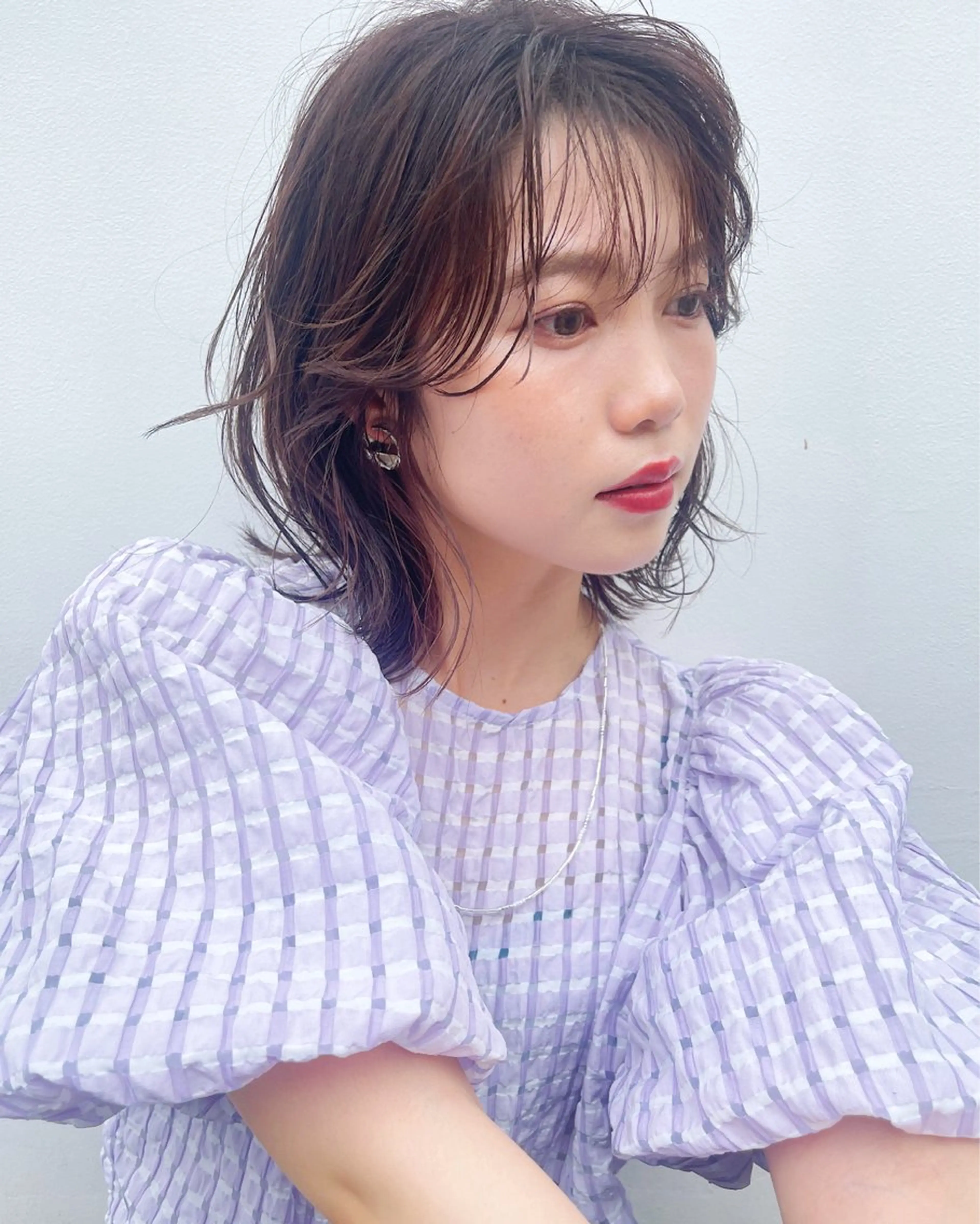 ミディアム カラー ミディアムレイヤー レイヤーカット カット ヘアカラー トリートメント AiM 大名　似合わせカットのヘアスタイル