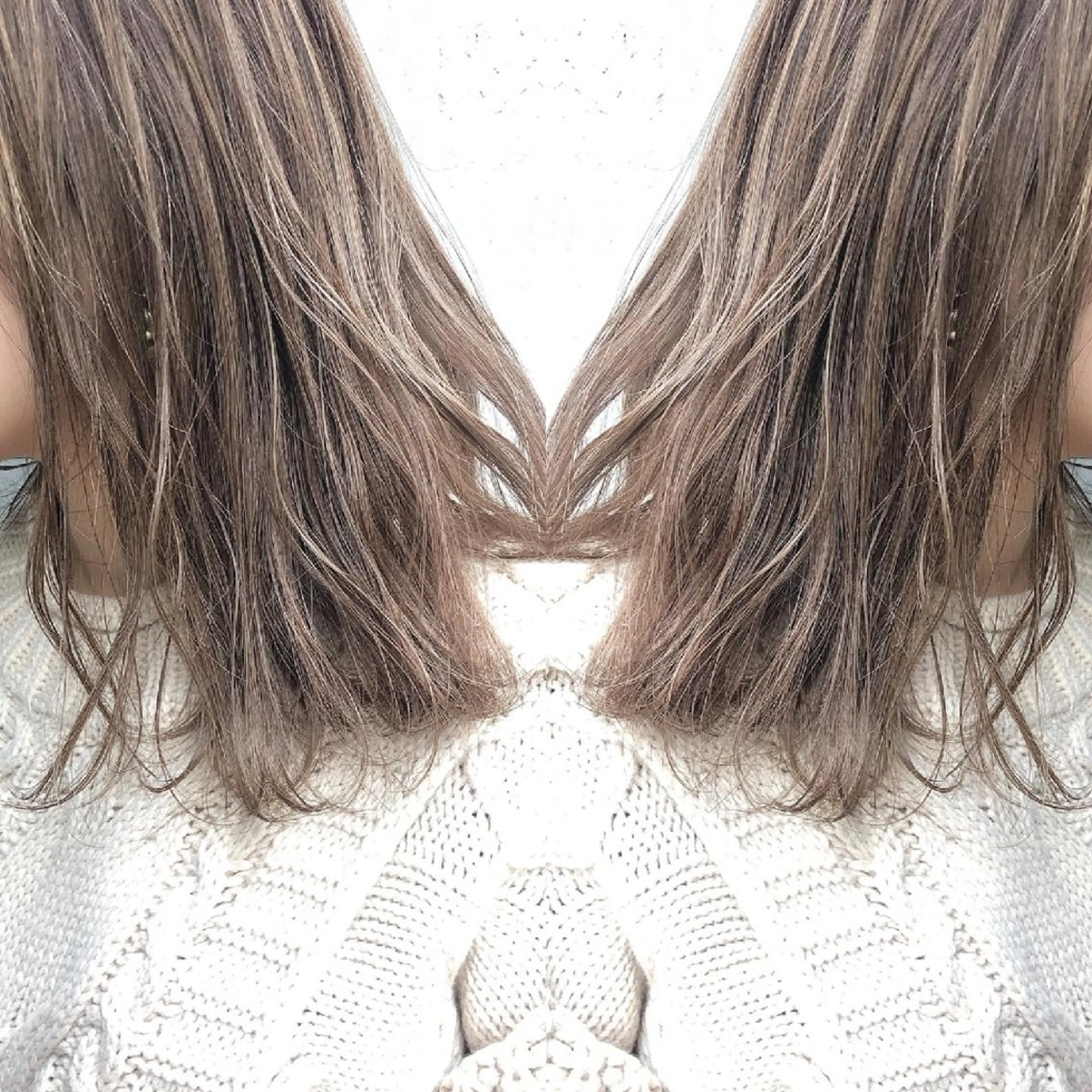 ミディアム カラー ヘアアレンジ グレージュ ハイライトカラー ハイライト カット ヘアカラー トリートメント 竹内啓太 ボブのヘアスタイル