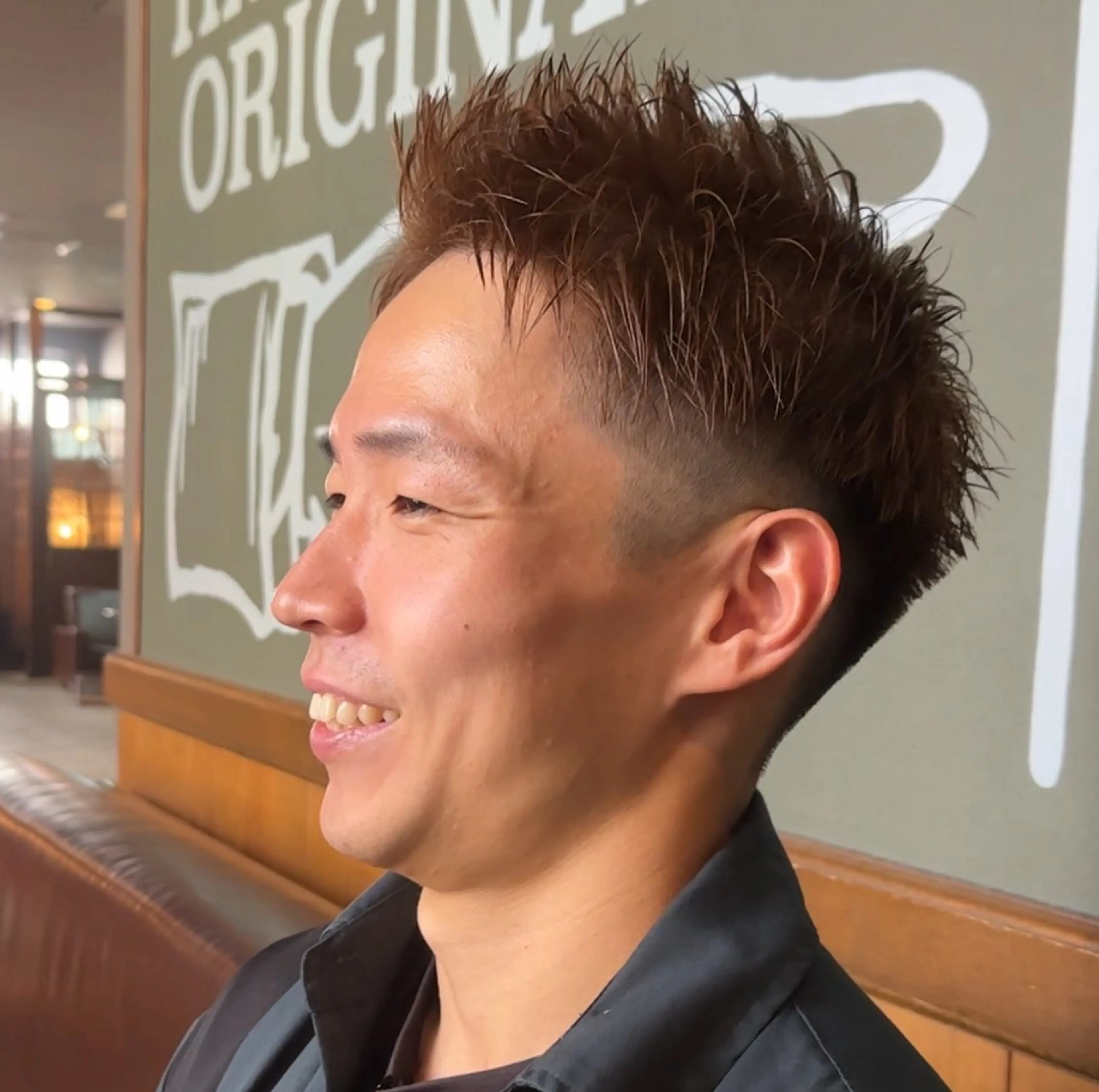 ショート カラー パーマ メンズ メンズブリーチ メンズハイライト メンズパーマ スペインカール スパイキーショート カット ヘアカラー トリートメント Gain KAKKY 千種/池下駅3分のヘアスタイル