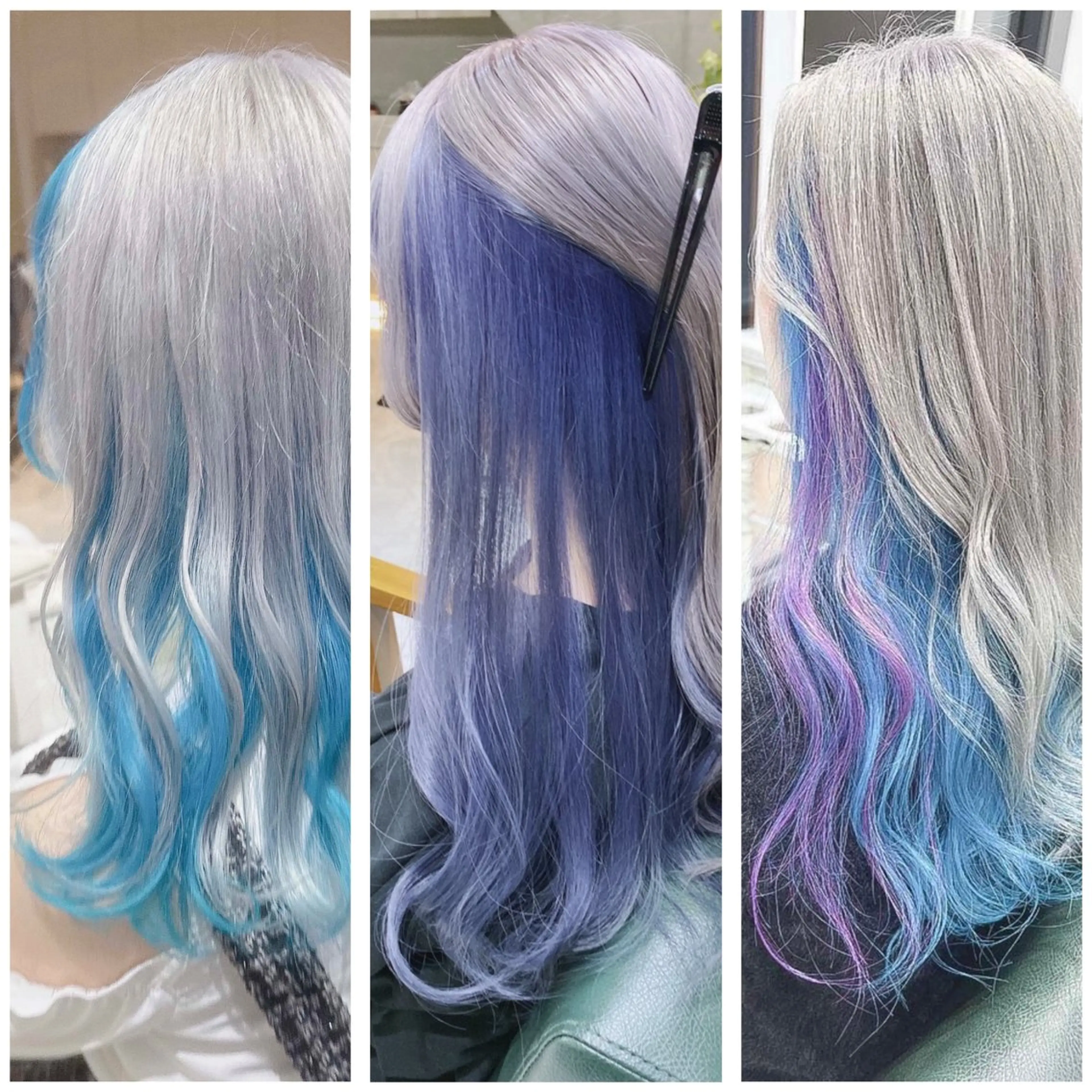 ロング カラー ブリーチ ブルーカラー デザインカラー グレージュ ハイトーンカラー DAYS Men’sのヘアスタイル