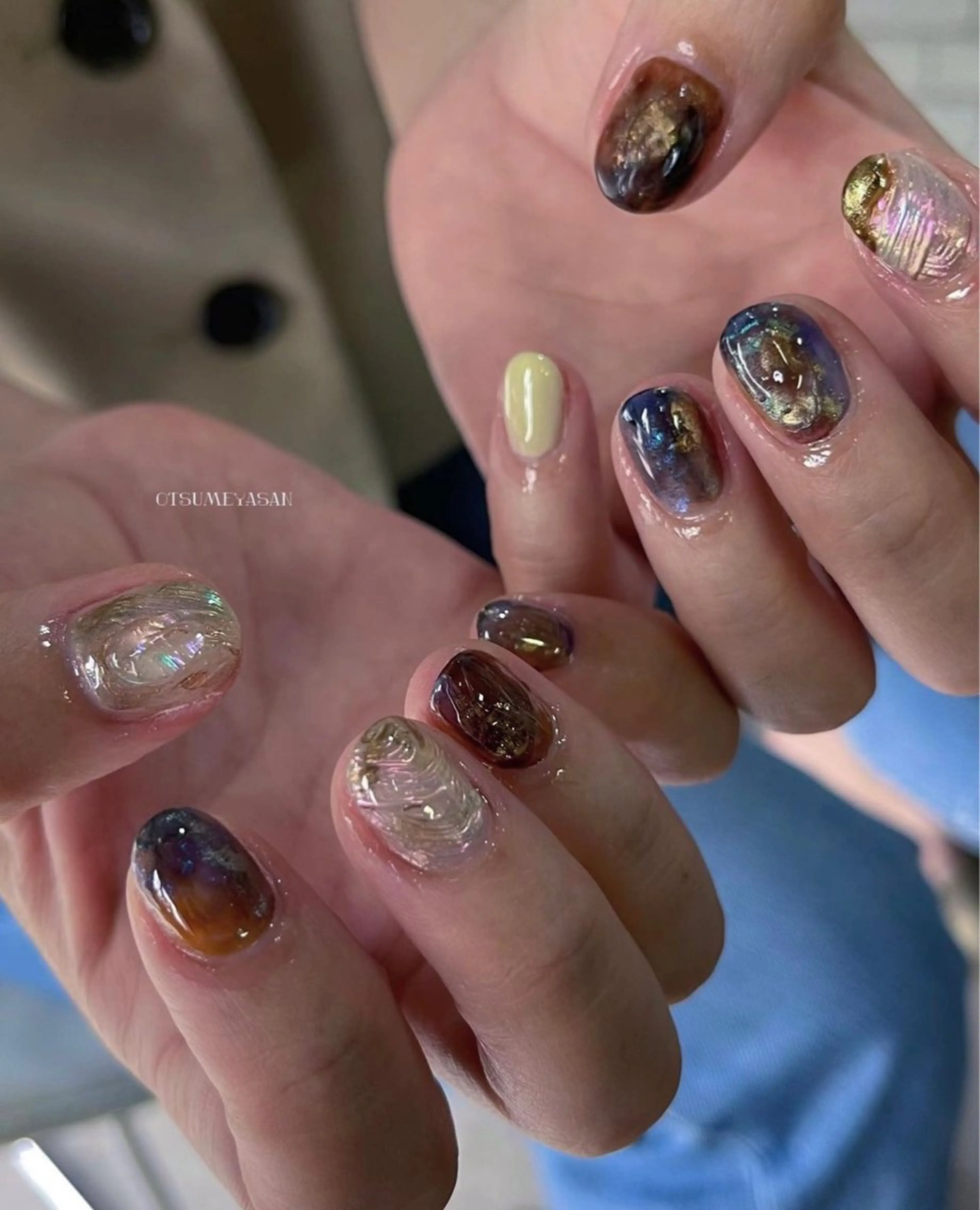 ネイル ブルー ジェルネイル 韓国ネイル マグネットネイル ミラーネイル otsumeyasan所属・わたなべ ちかのネイルデザイン