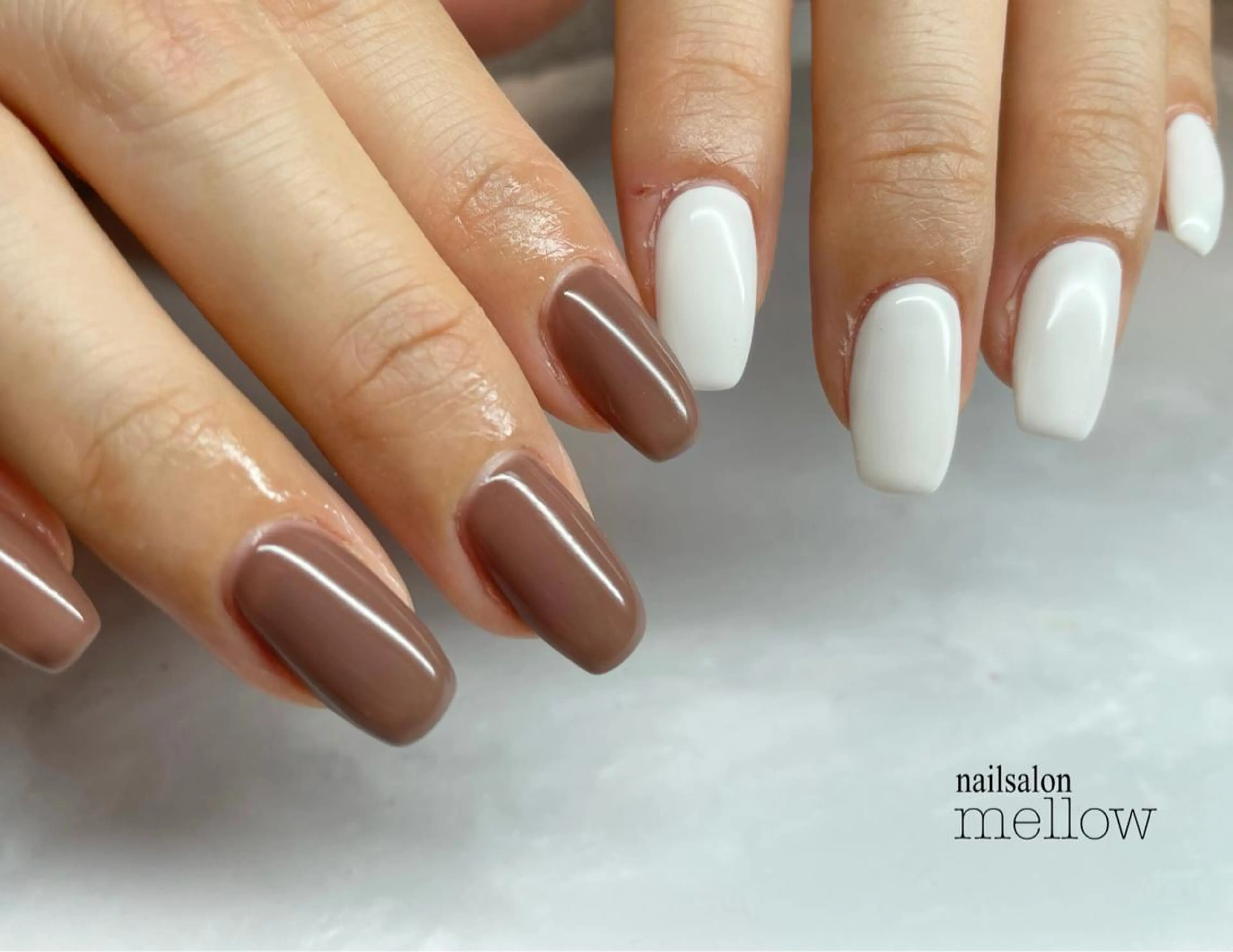 ネイル ブラウン ホワイト 大山 浩美のネイルデザイン
