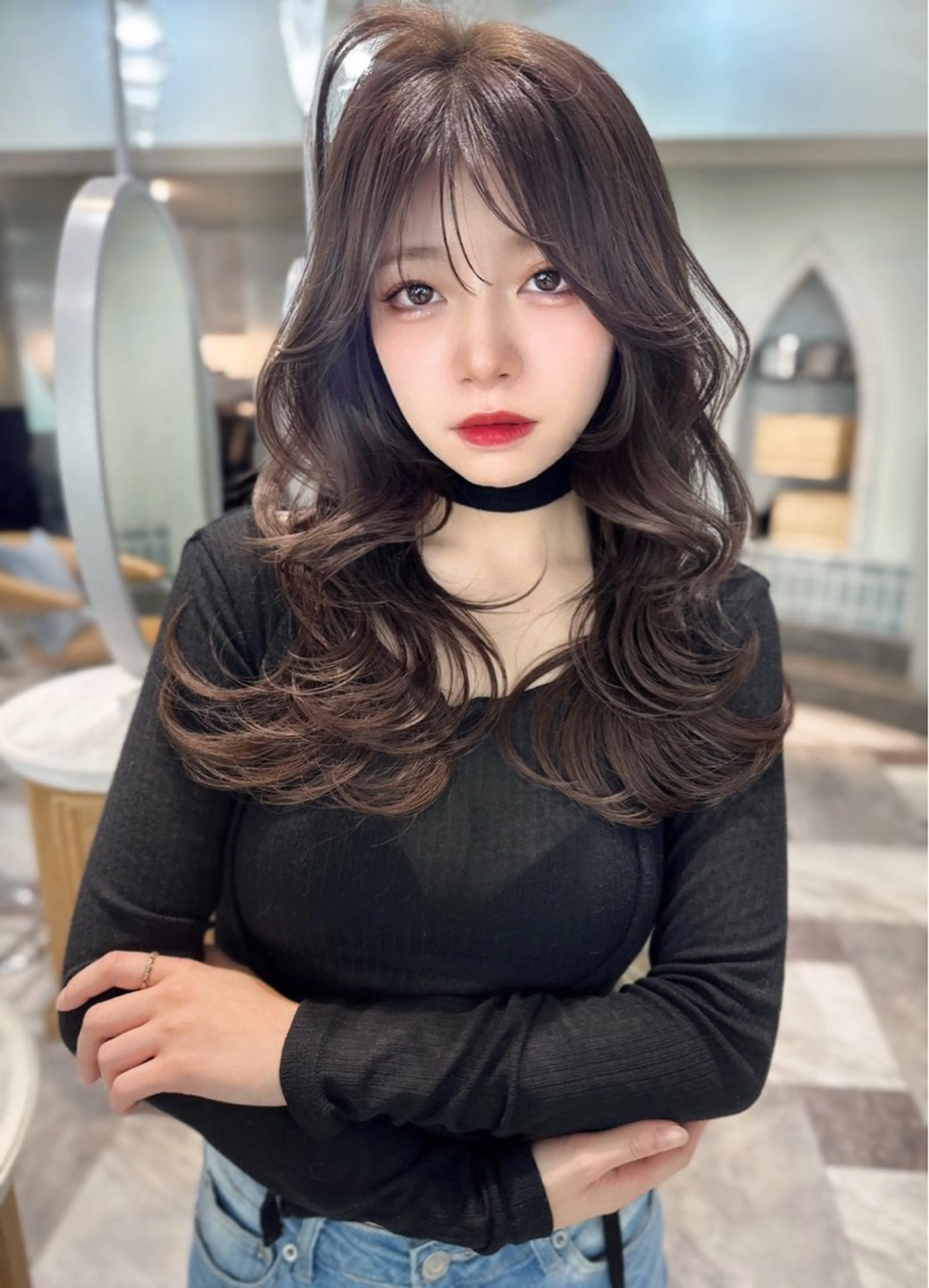 ミディアム カラー カット ヘアカラー トリートメント 木屋元一/透明感 /前髪/韓国ヘアのヘアスタイル