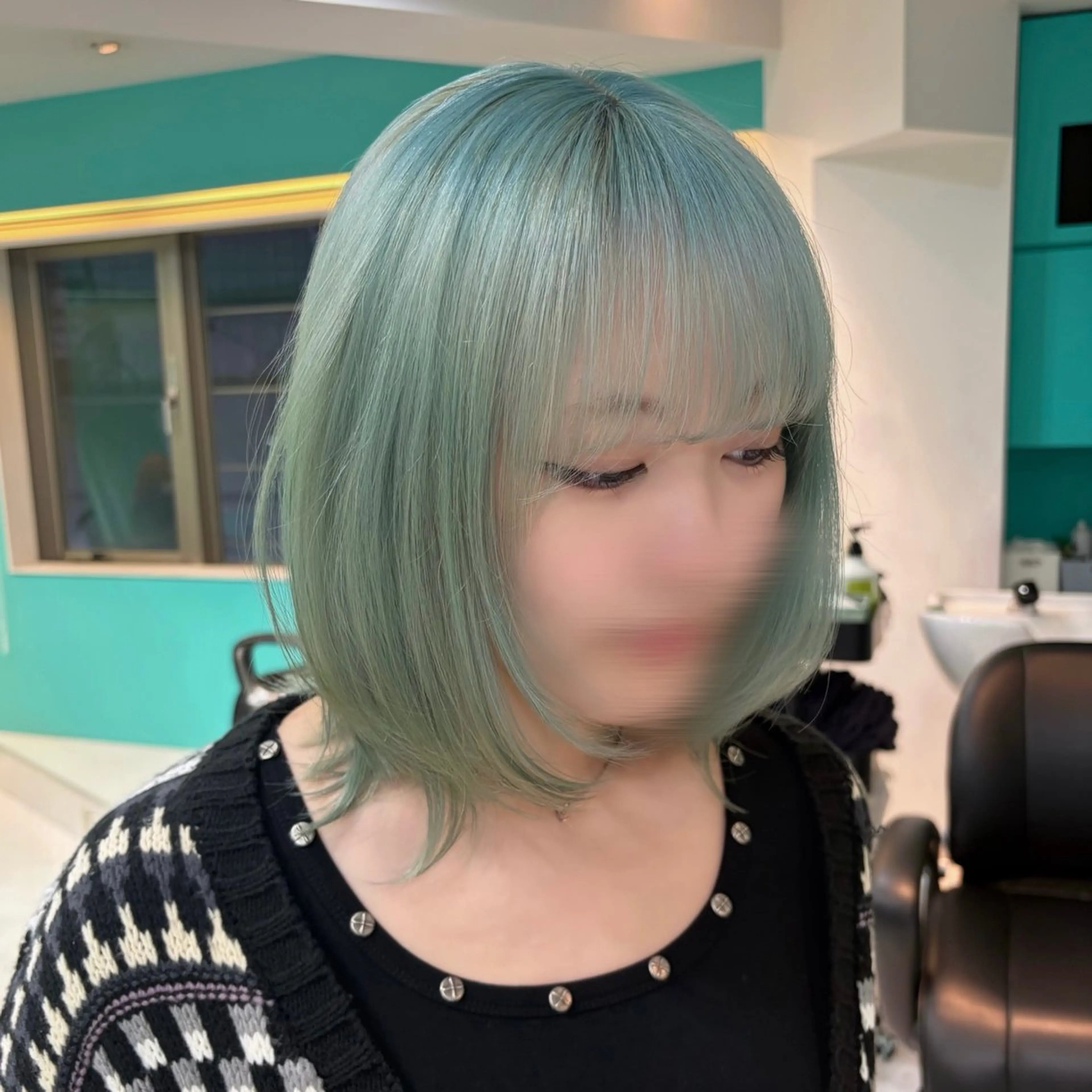 ミディアム カラー ミント ミントグリーン ヘアカラー トリートメント デザイン/ボブ/ Natsukiのヘアスタイル