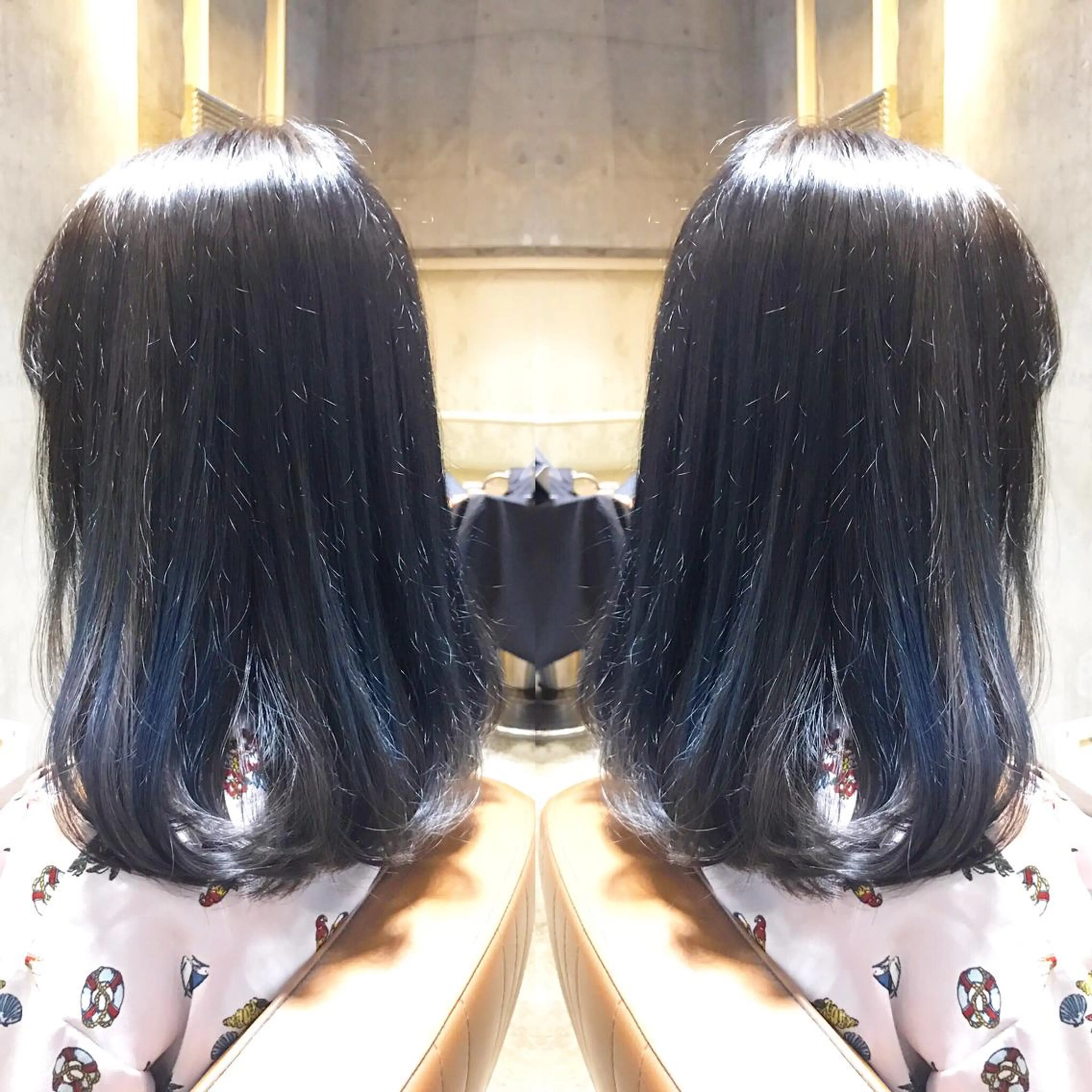 ミディアム カラー パーマ ヘアアレンジ メンズ キッズ ネイル マツエク・マツパ ブルーカラー ダブルカラー グラデーションカラー ブルー グラデーション サロンドミルク 原宿のヘアスタイル