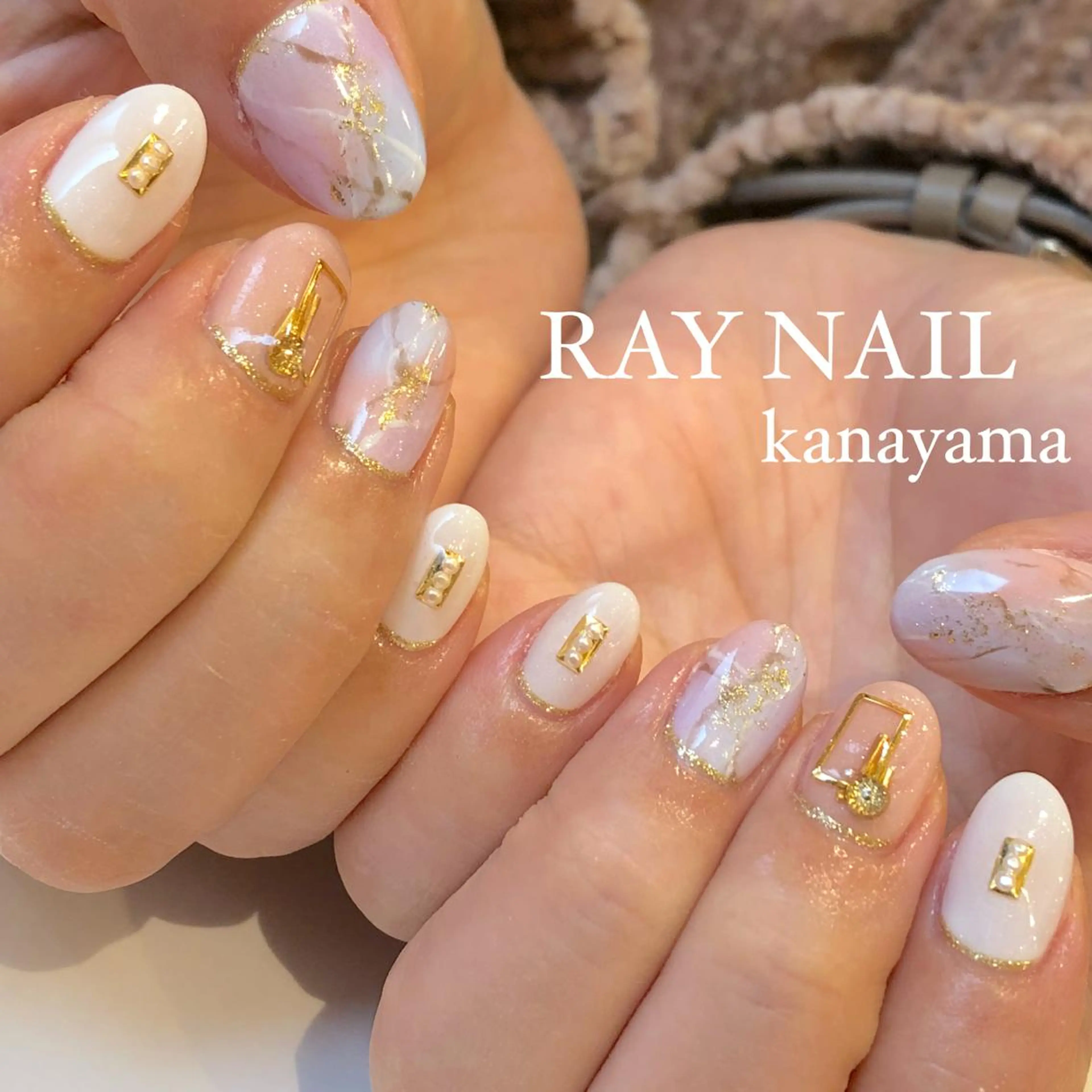 ネイル 大理石ネイル(マーブル) 春ネイル Arowa 伊田のネイルデザイン