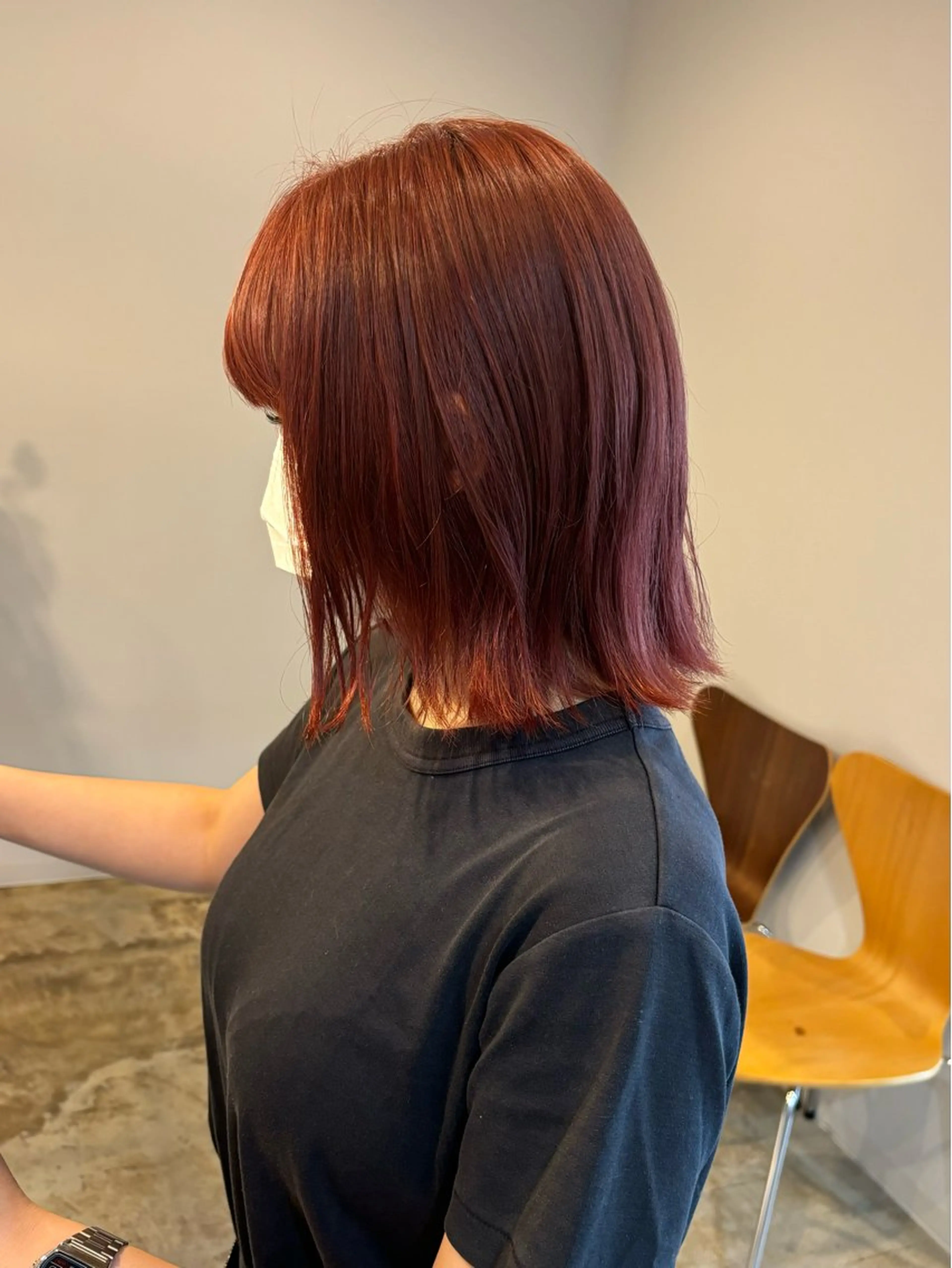 ミディアム カラー オレンジ レッドカラー 真弓 理沙のヘアスタイル