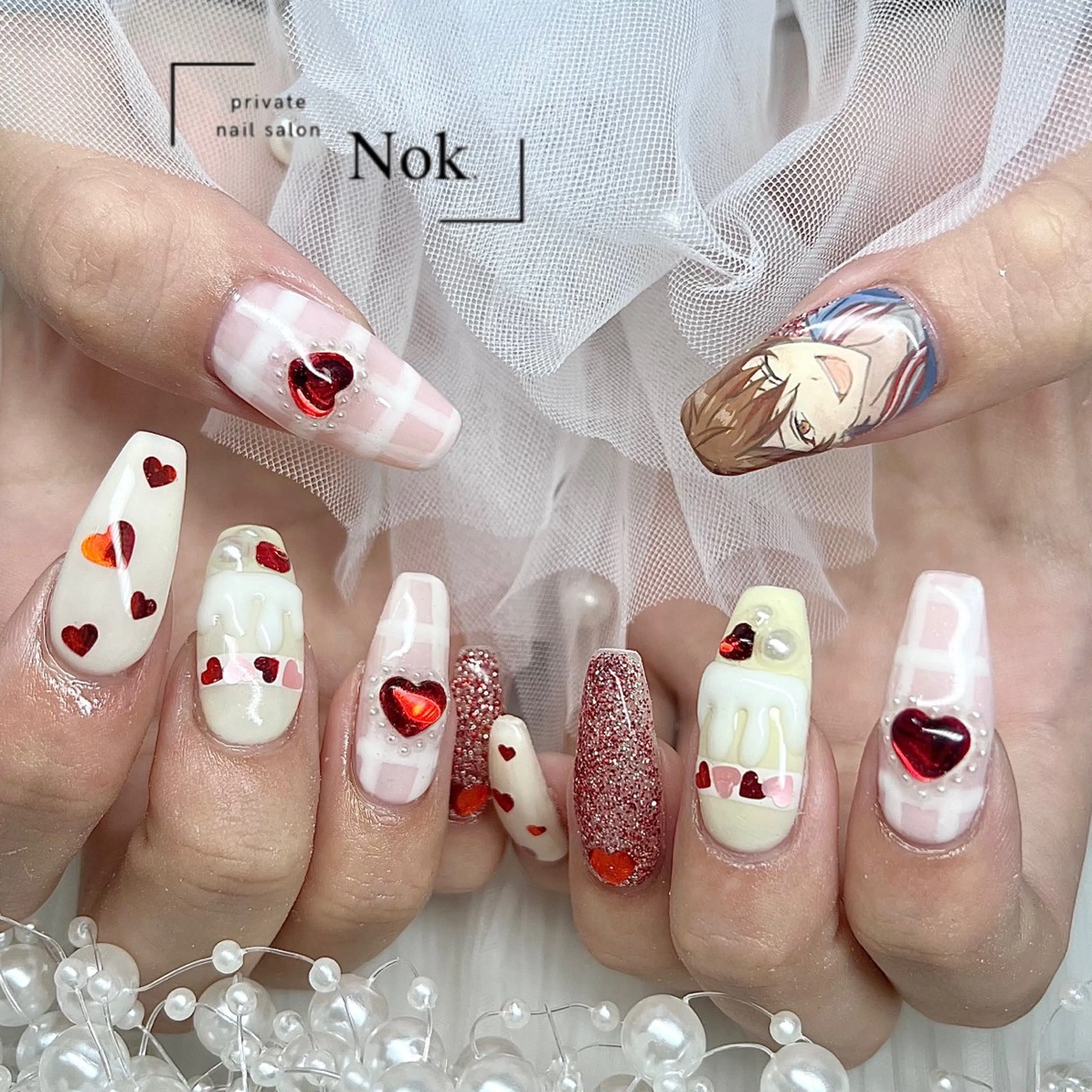 ネイル ハート ハンドネイル 池袋痛ネイル Nok. 渡辺のネイルデザイン