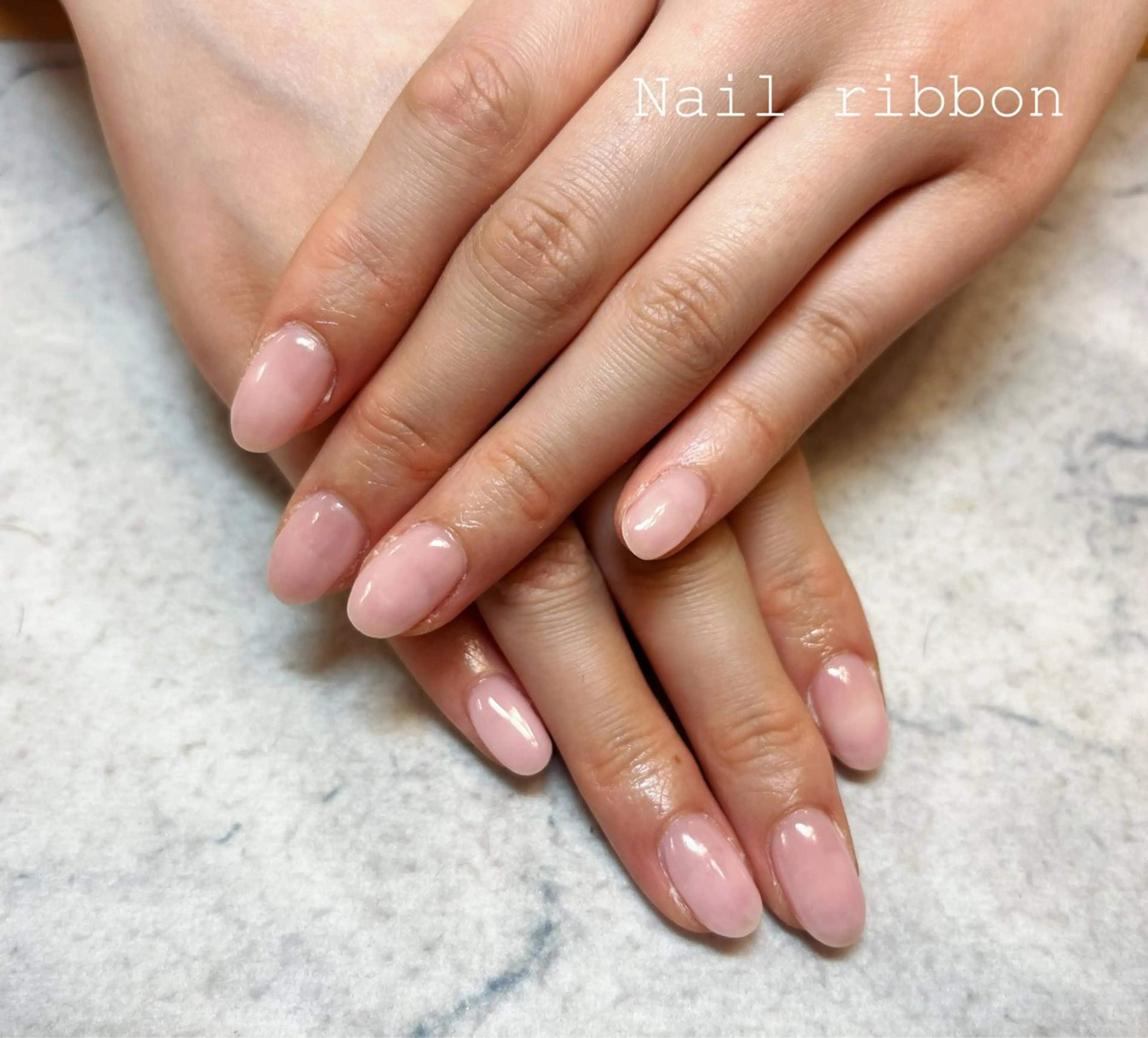 ネイル ワンカラーネイル ピンク ネイルリボン 笠井のネイルデザイン
