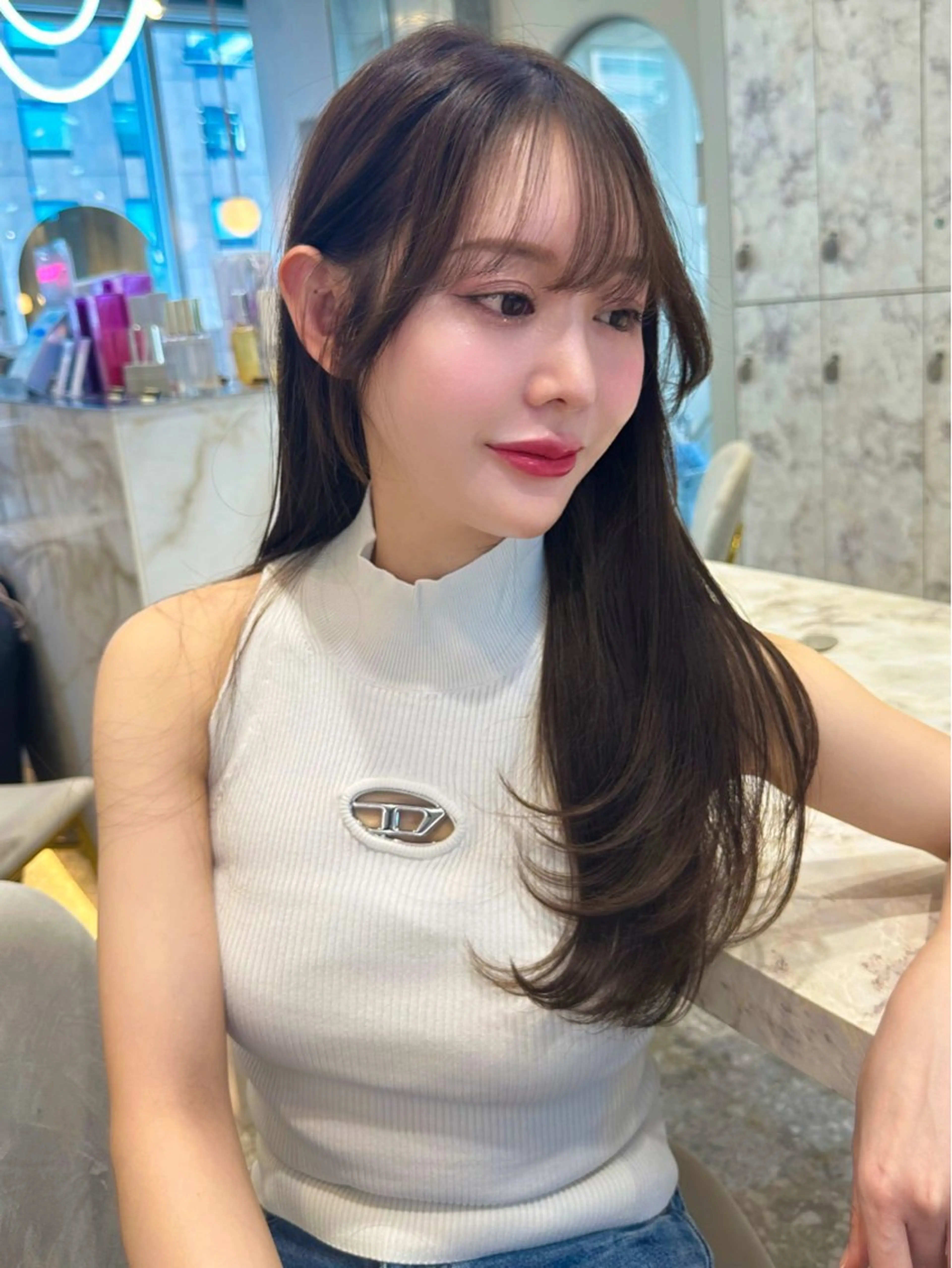 セミロング カラー レイヤーカット カット ヘアカラー トリートメント 新宿/韓国風レイヤー 髪質改善/渋谷直樹のヘアスタイル