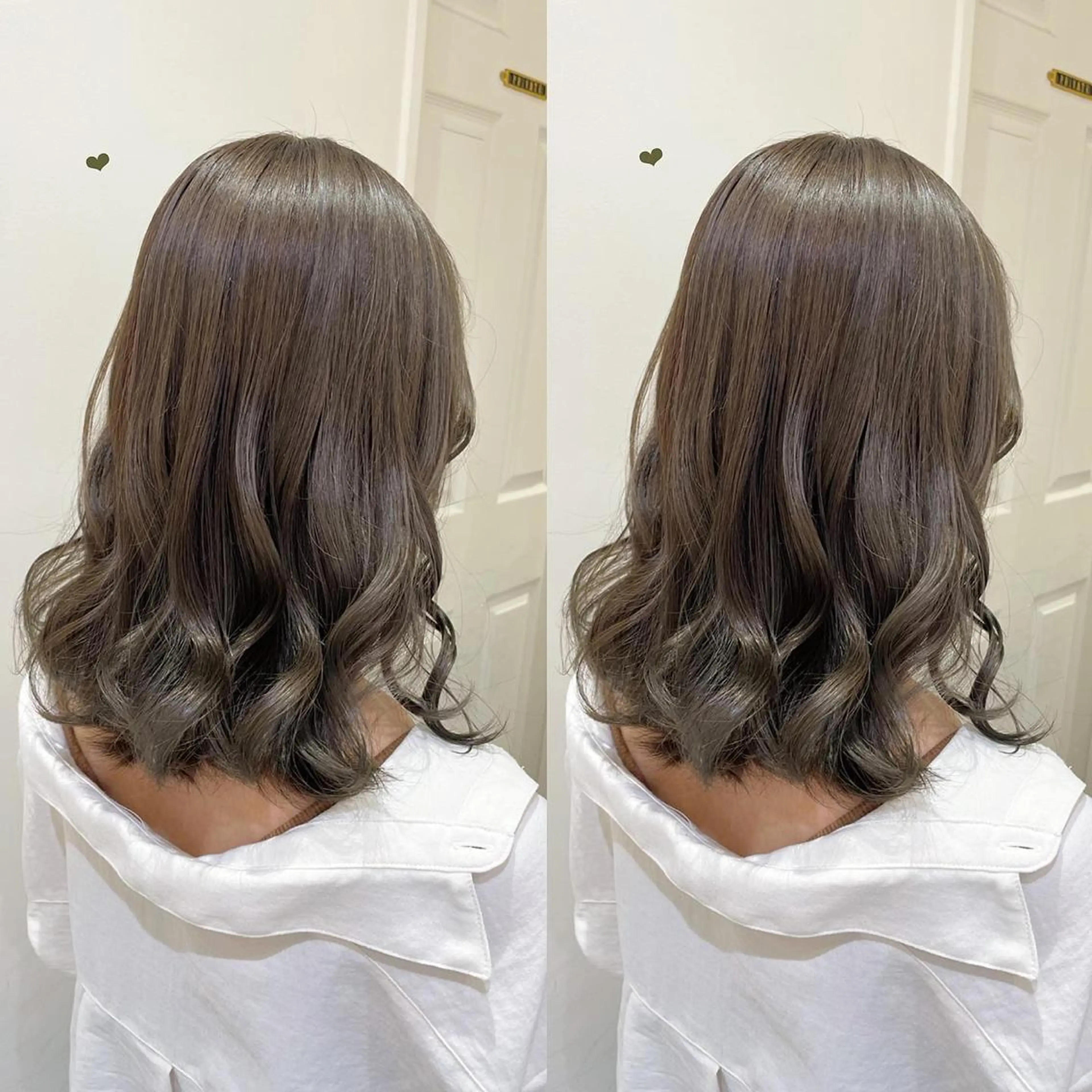 セミロング カラー グレージュ オリーブグレージュ オリーブグレー エクステ/ハイトーン 🐏☁️miminaのヘアスタイル