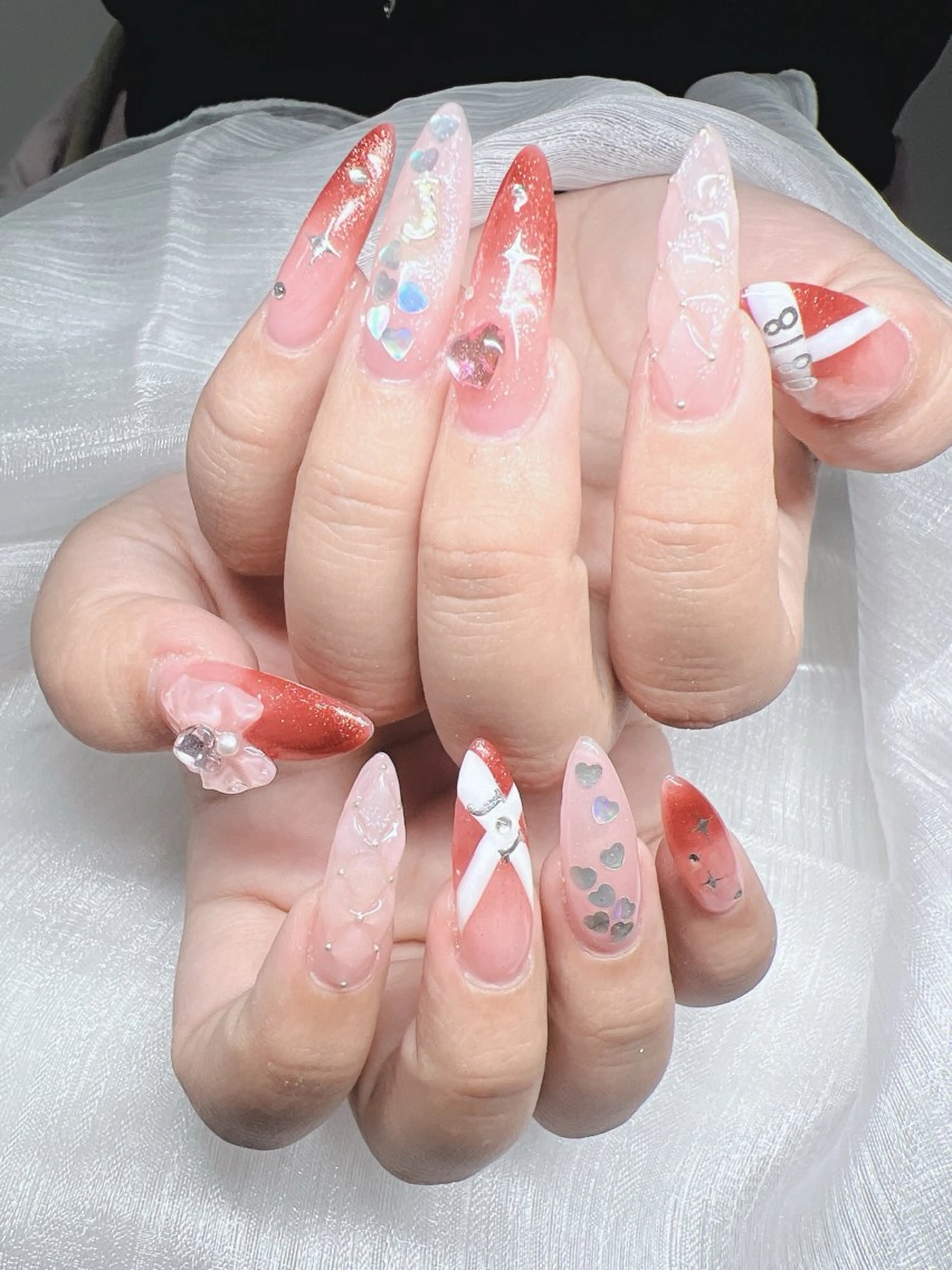 ネイル 長さ出し グラデーション キラキラネイル マグネットネイル ニュアンスネイル Lee Nails チップ長さだし専門店のネイルデザイン