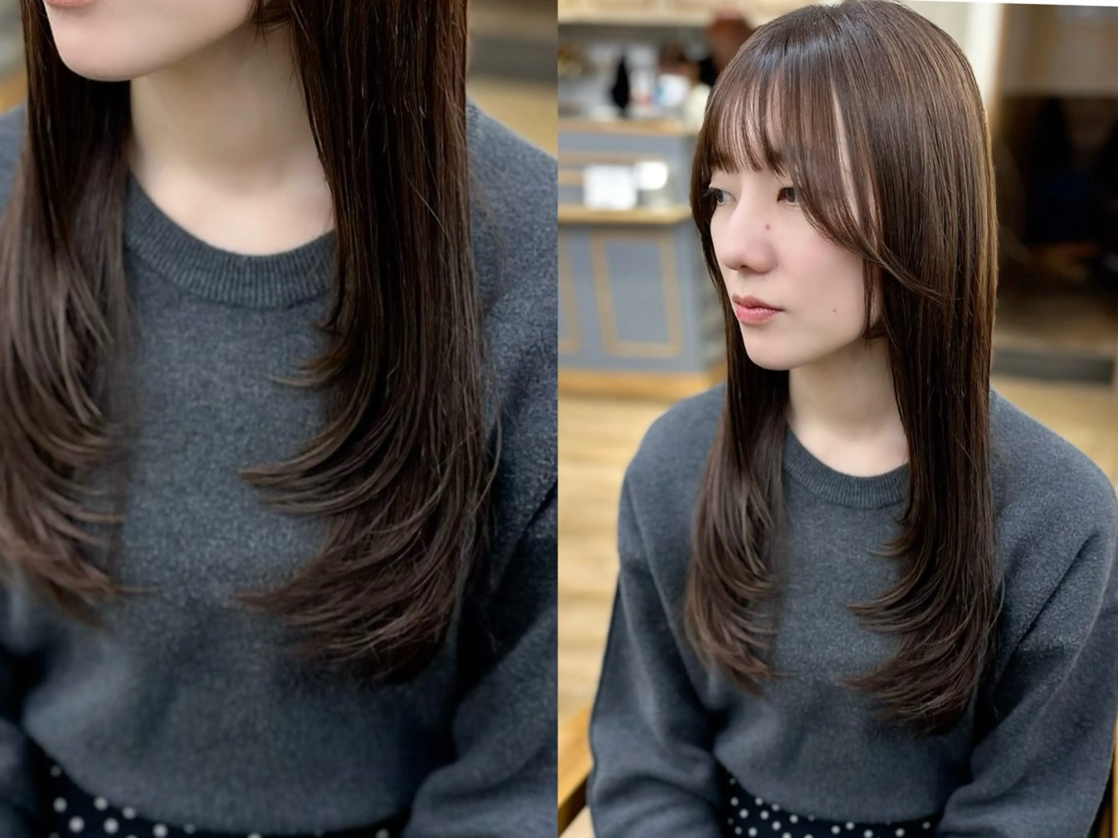ロング カラー パーマ ヘアアレンジ メンズ キッズ カット 縮毛矯正 小顔顔まわり/ レイヤーカット🌿のヘアスタイル