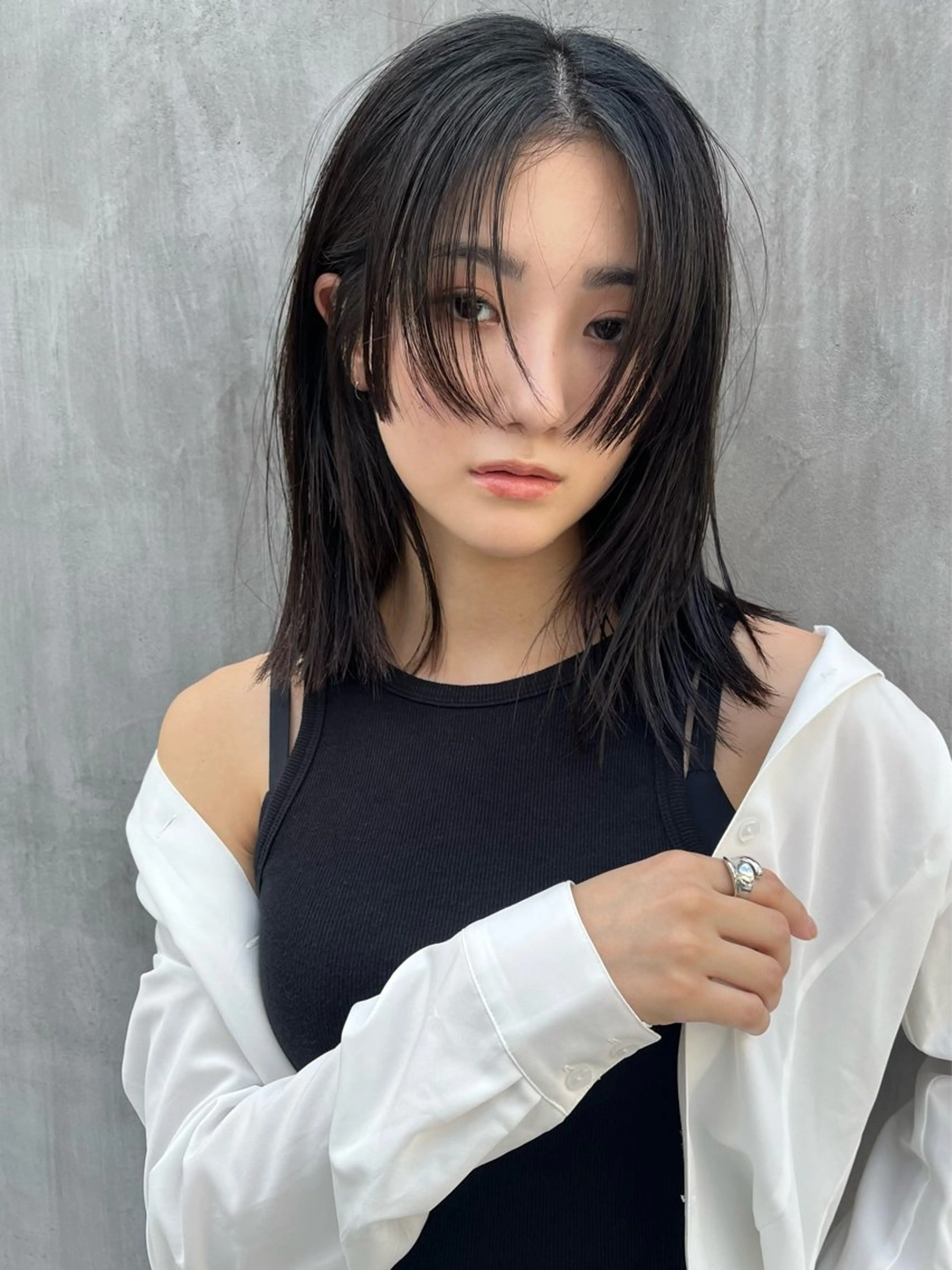 ミディアム 顔まわりレイヤー 姫カット レイヤーカット 小顔カット パーマ 竹之内竜矢のヘアスタイル