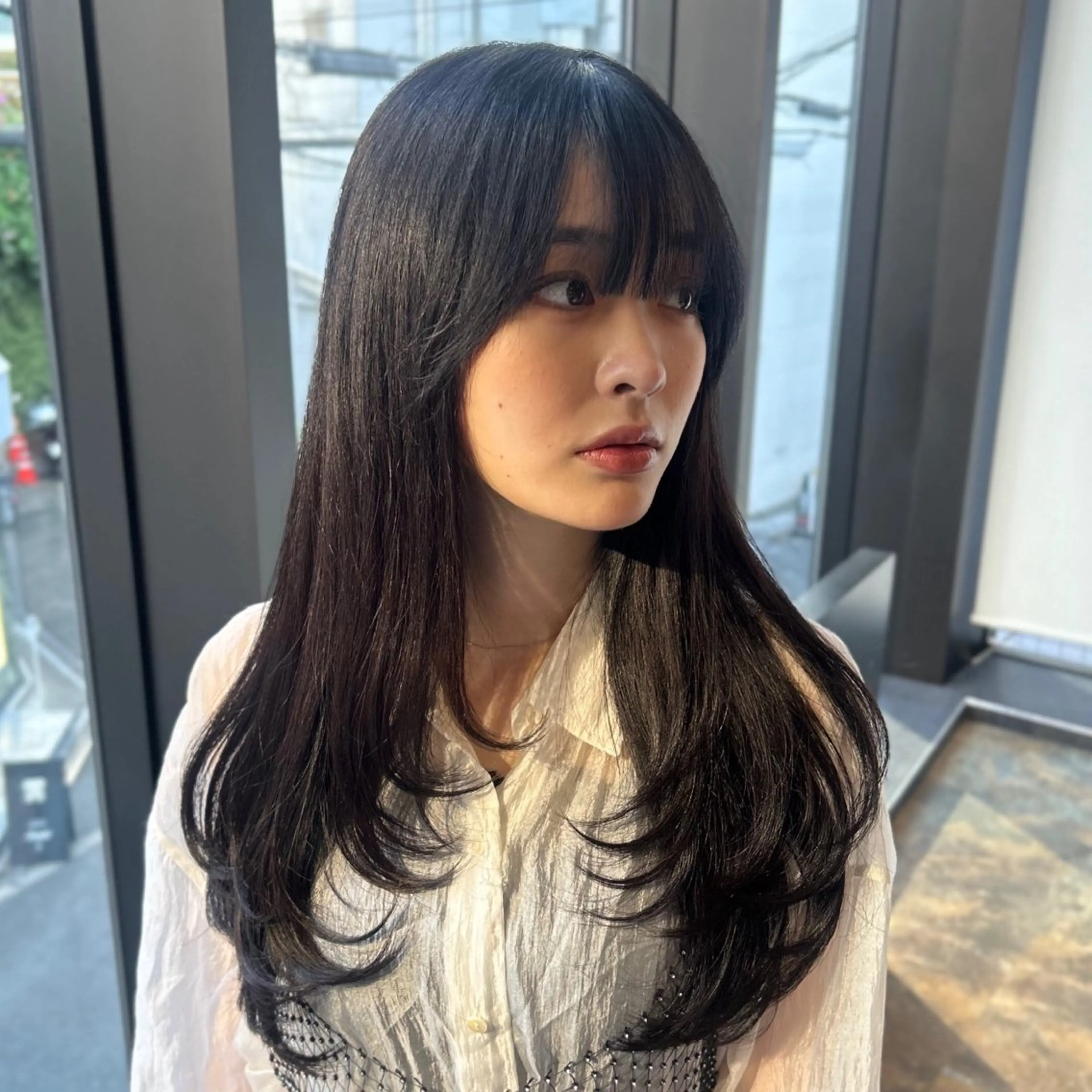 ロング カラー メンズ特化/センター パート🩵のヘアスタイル