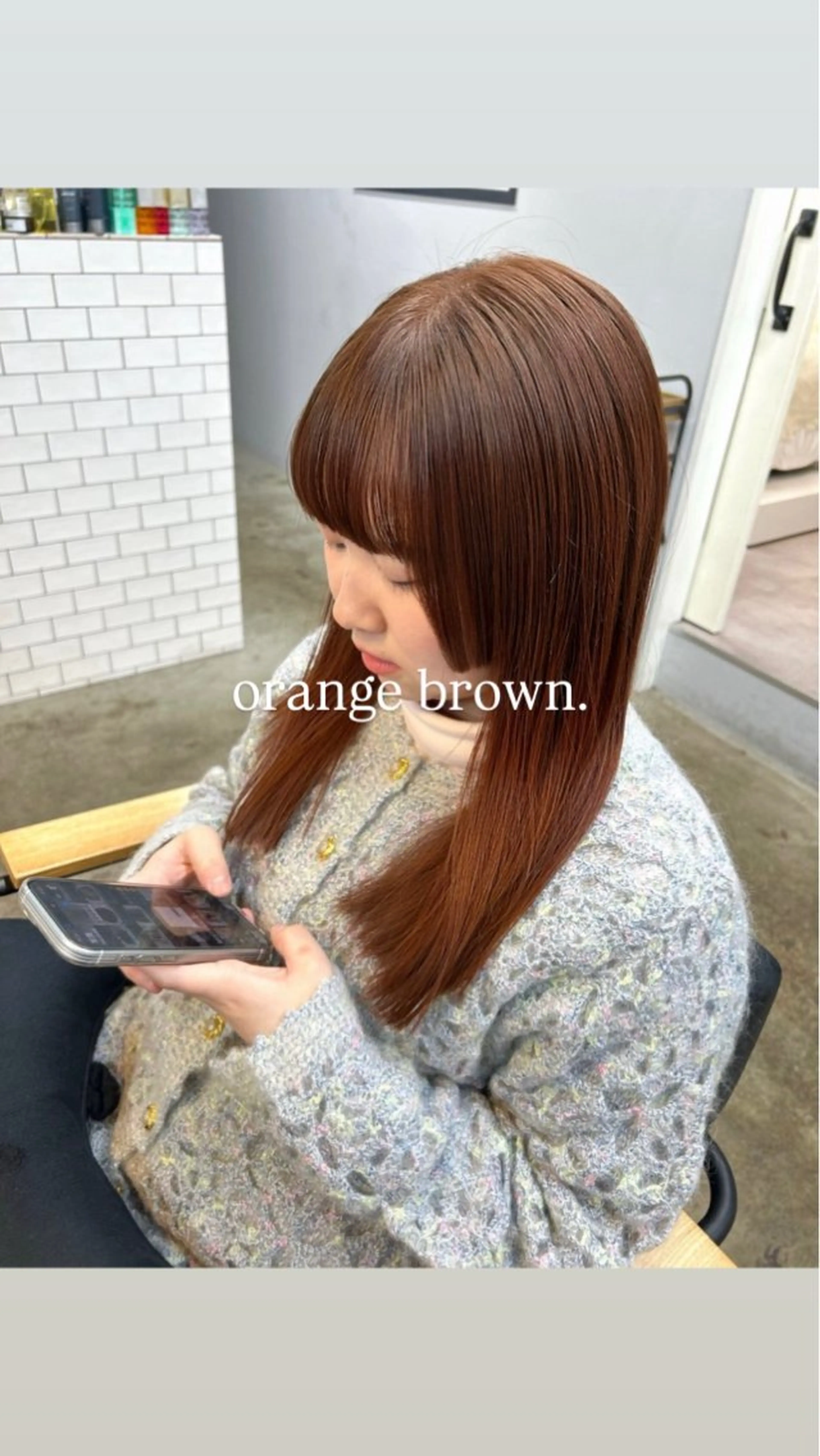 セミロング カラー ブラウンカラー オレンジ オレンジブラウン ヘアカラー トリートメント ROCCOeast Rukaのヘアスタイル