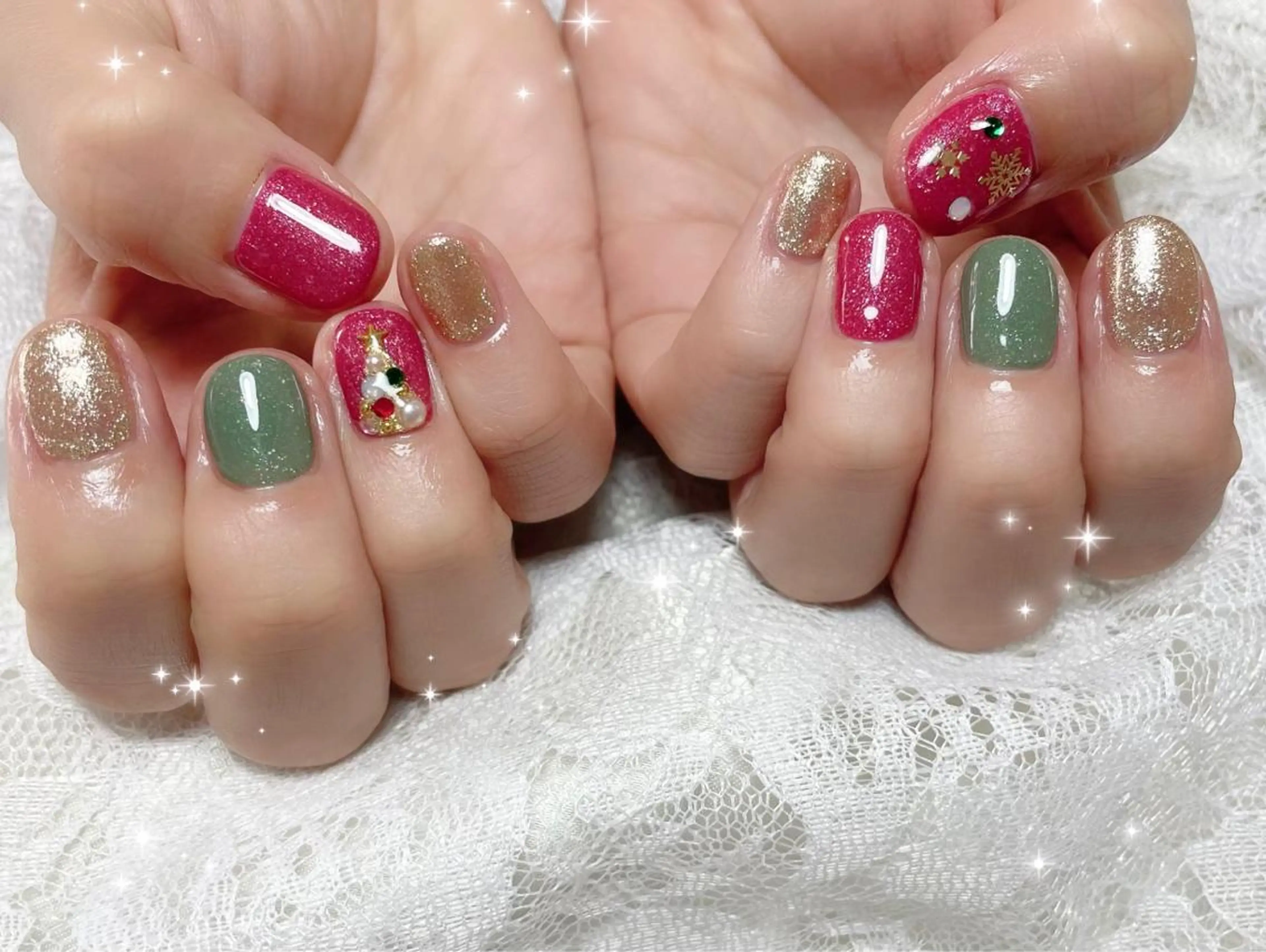 ネイル アートネイル 冬ネイル クリスマス ハンドネイル FLARE NAIL フレアネイルのネイルデザイン