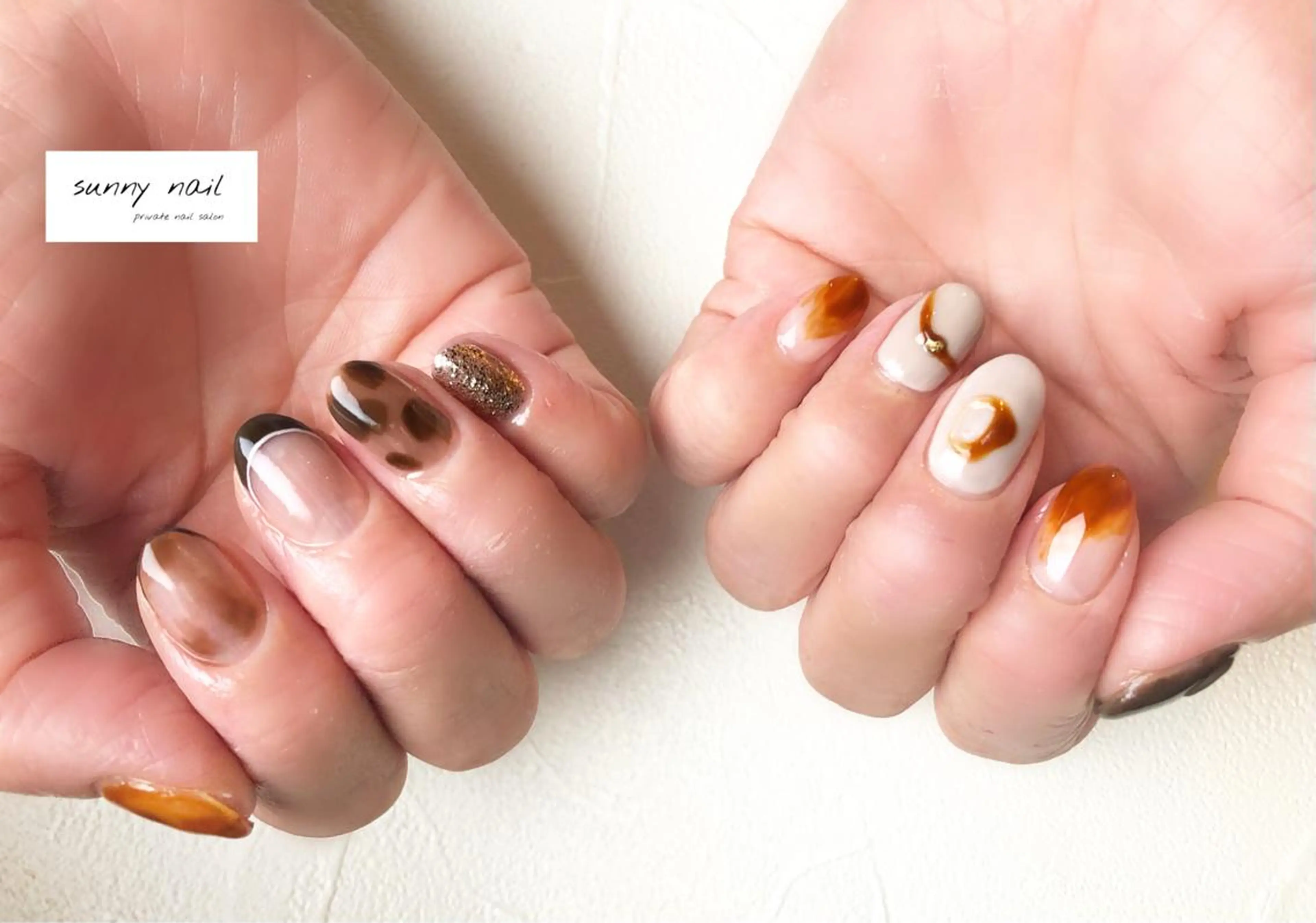 ネイル アートネイル べっ甲ネイル ブラウン フレンチネイル ジェルネイル sunny nailのネイルデザイン