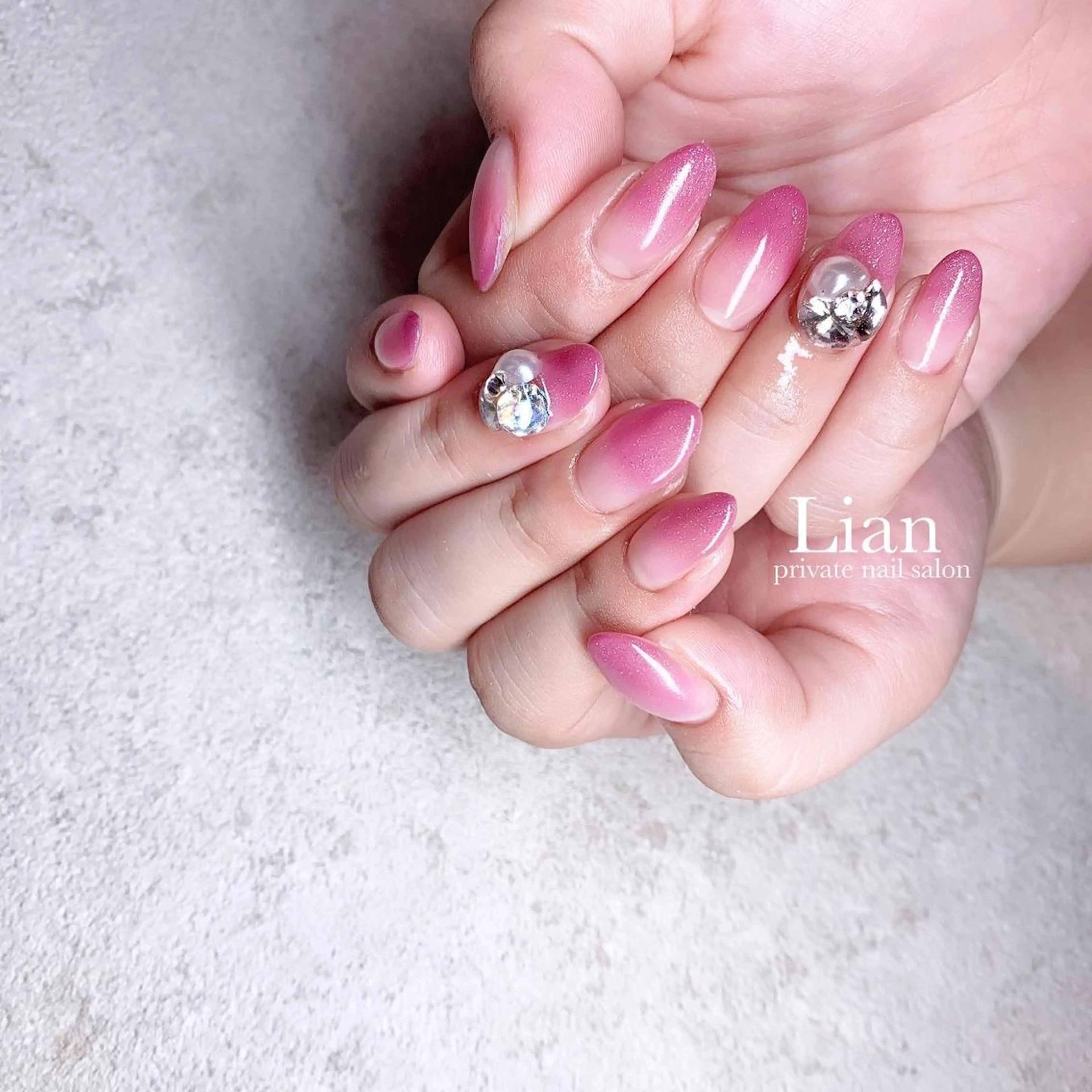 ネイル 長さ出し グラデーション ラメ(グリッター) ラメグラデーション ピンク nailsalon Lenoaのネイルデザイン