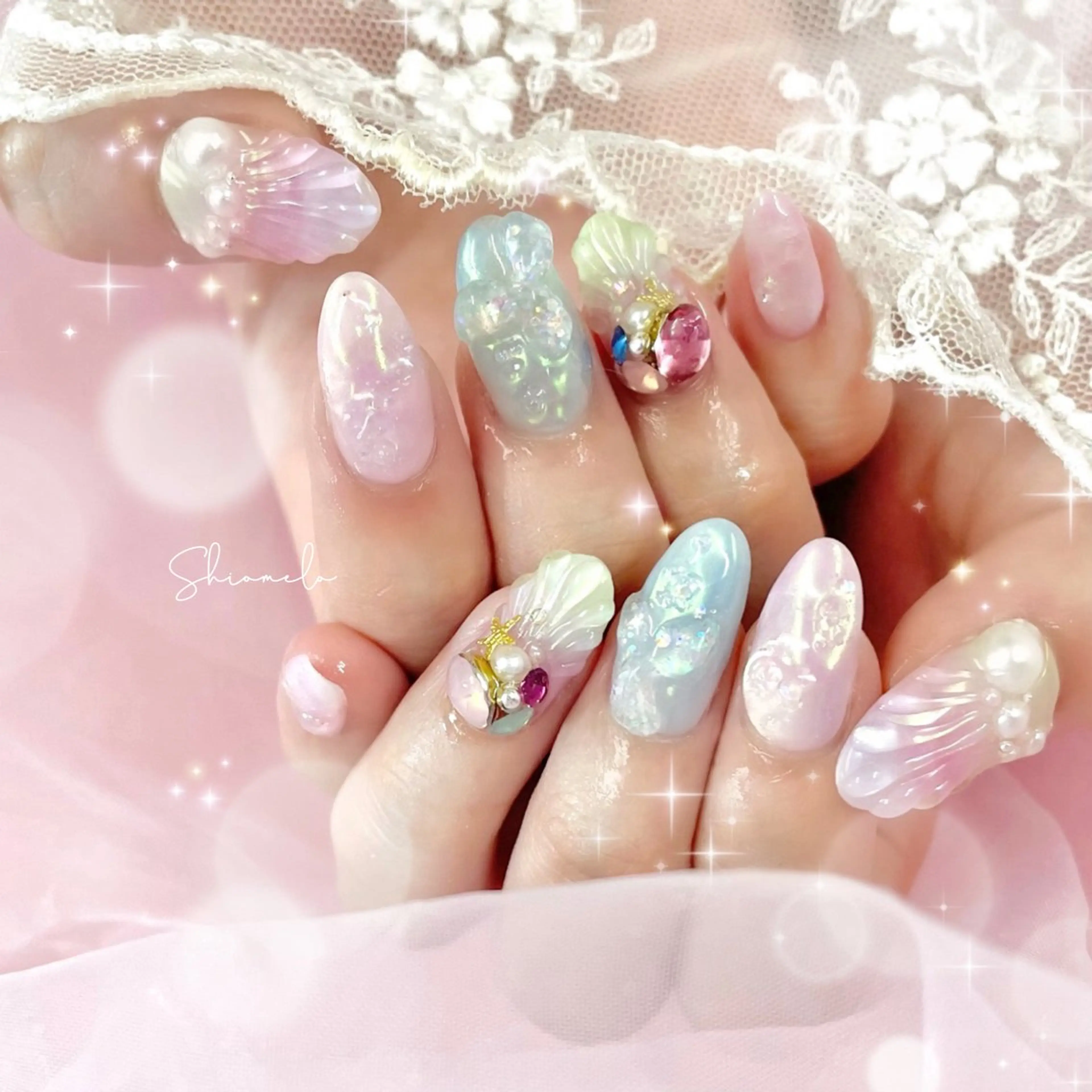 ネイル アートネイル オーロラネイル 韓国ネイル 夏ネイル Maison de l'Angeのネイルデザイン