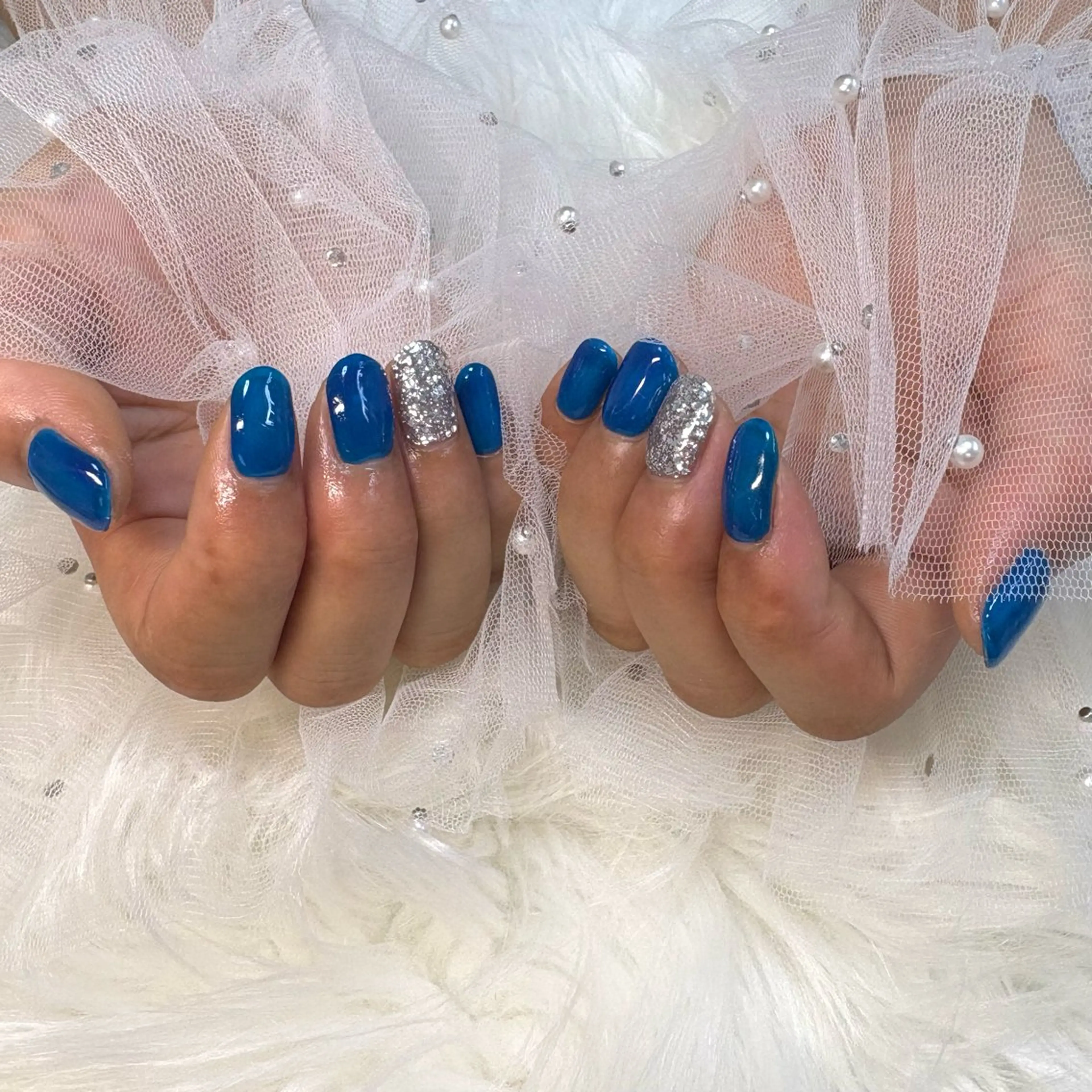 ネイル ブルー ワンカラーネイル ハンドネイル SHINE nail salonのネイルデザイン