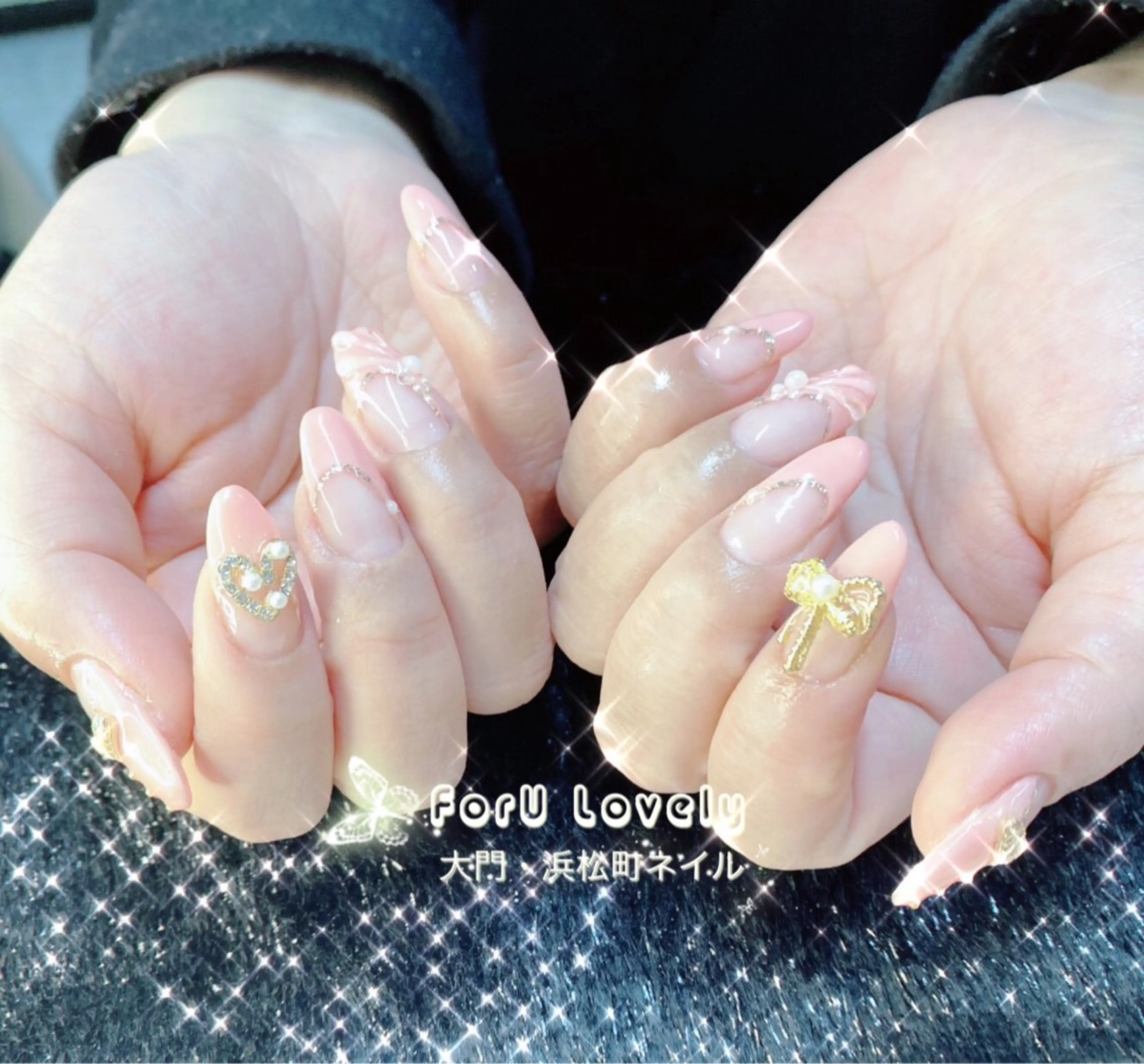 ネイル ダブルフレンチ フレンチネイル ガラスフレンチ ハート 韓国ネイル ハンドネイル ハンドケア 大門浜松町 ネイルのネイルデザイン