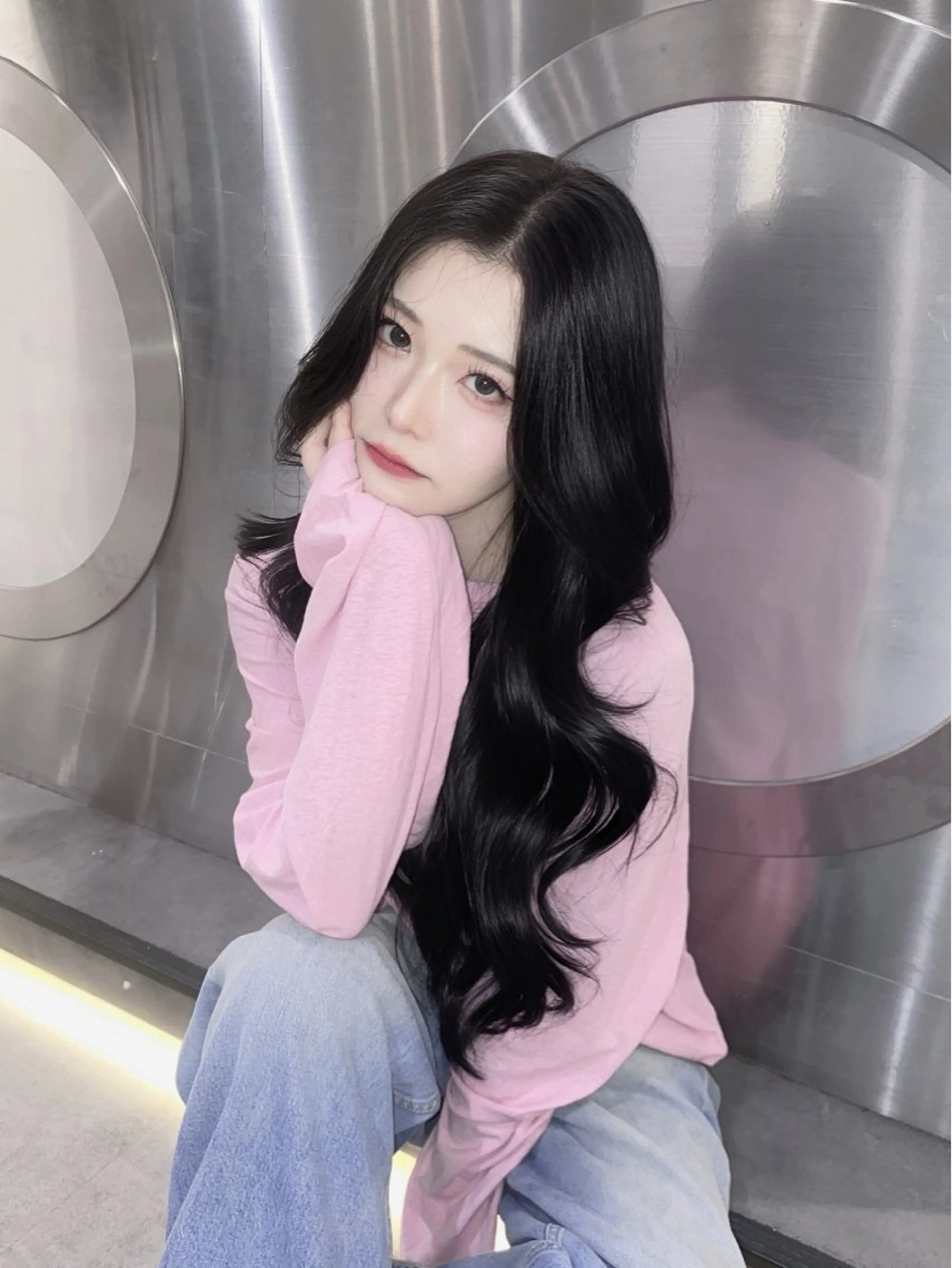 ロング カラー パーマ ヘアアレンジ Qin原宿店所属・葵 韓国オタク美容師 レイヤーカットのヘアスタイル