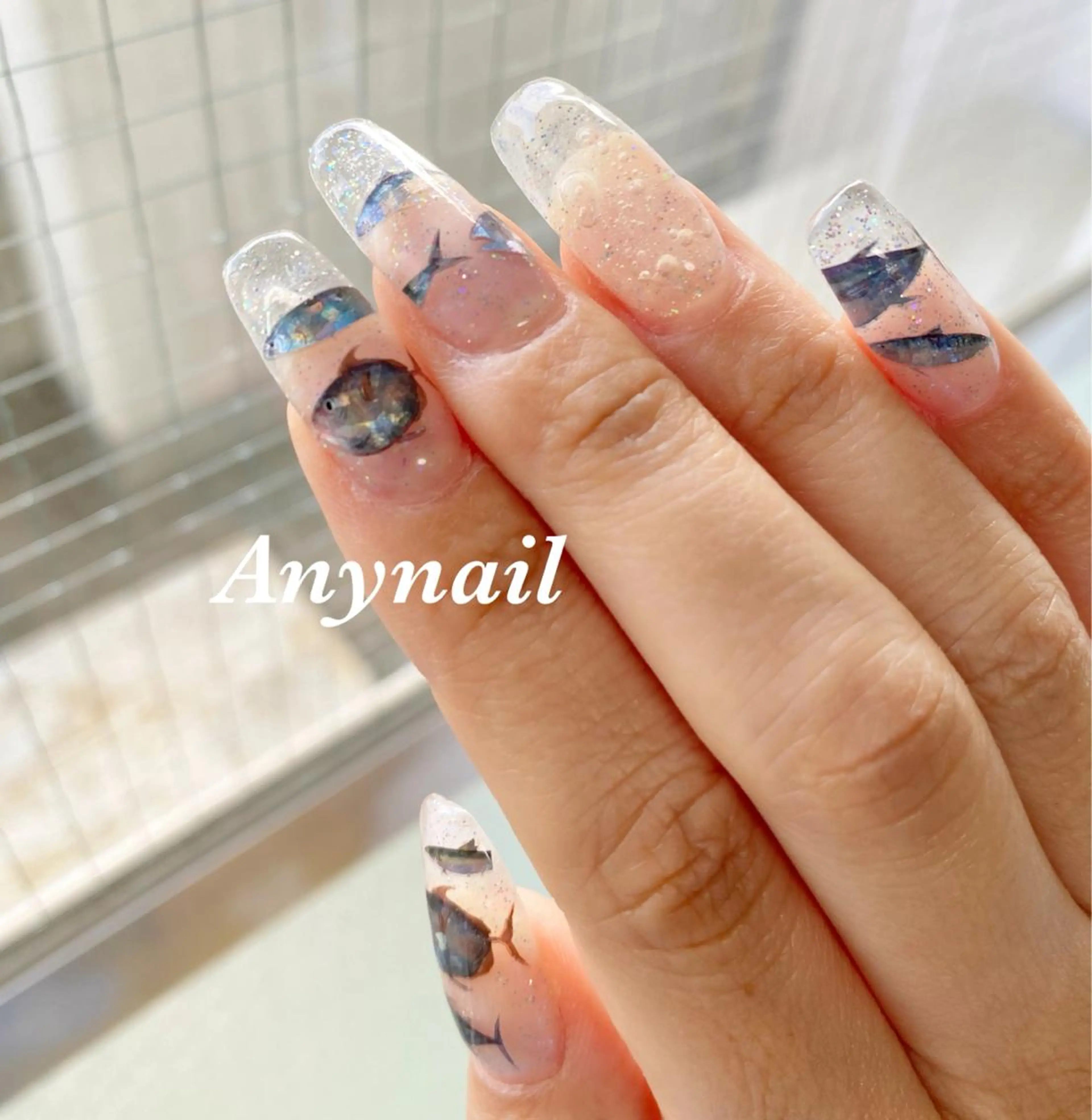 ネイル ブルー クリアネイル スカルプネイル ハンドネイル 岩澤 恵子のネイルデザイン