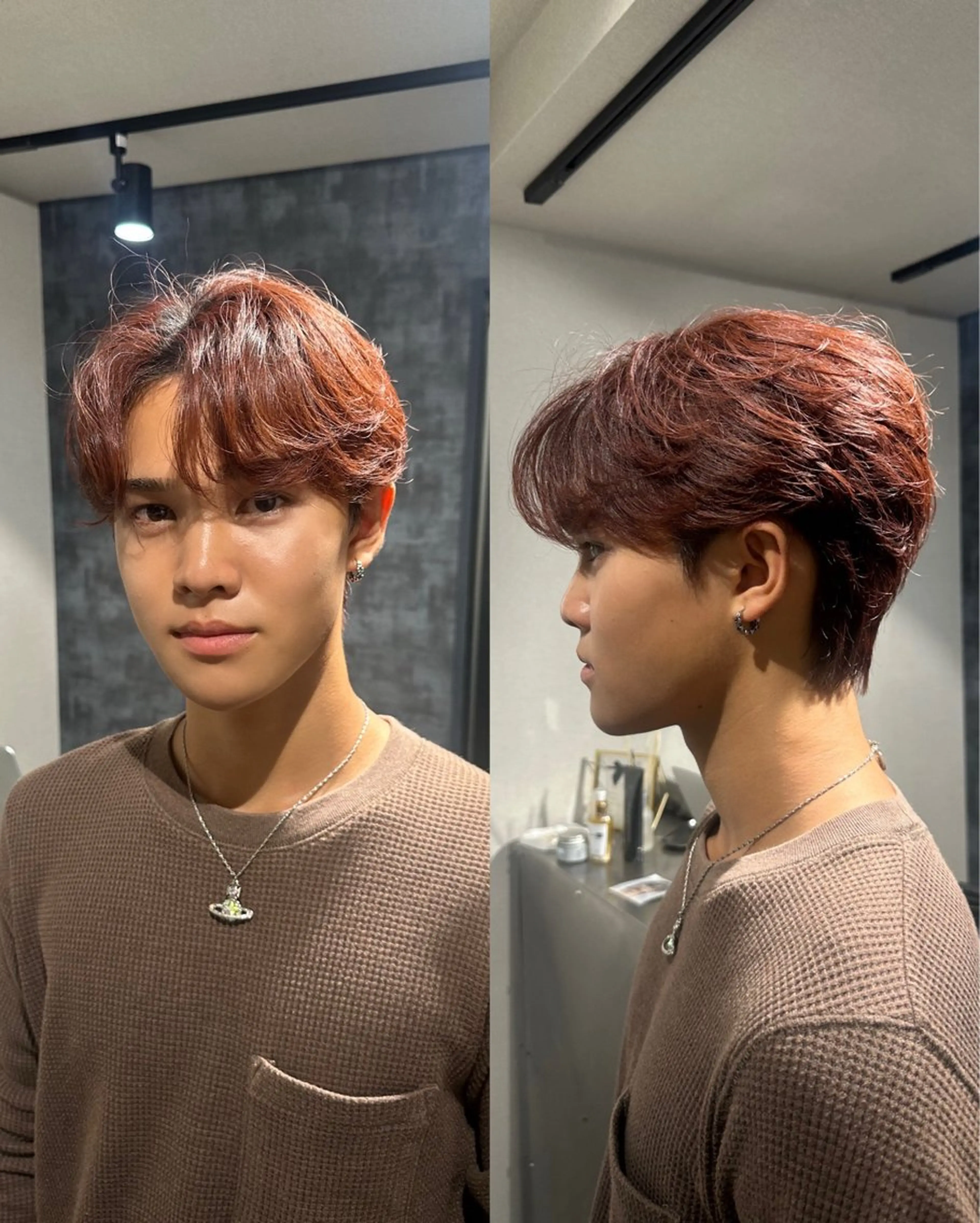 ミディアム カラー メンズ カット ヘアカラー トリートメント SALOWIN 原宿 iori所属・【原宿】外国人風 パーマ毛流れメンズのヘアスタイル