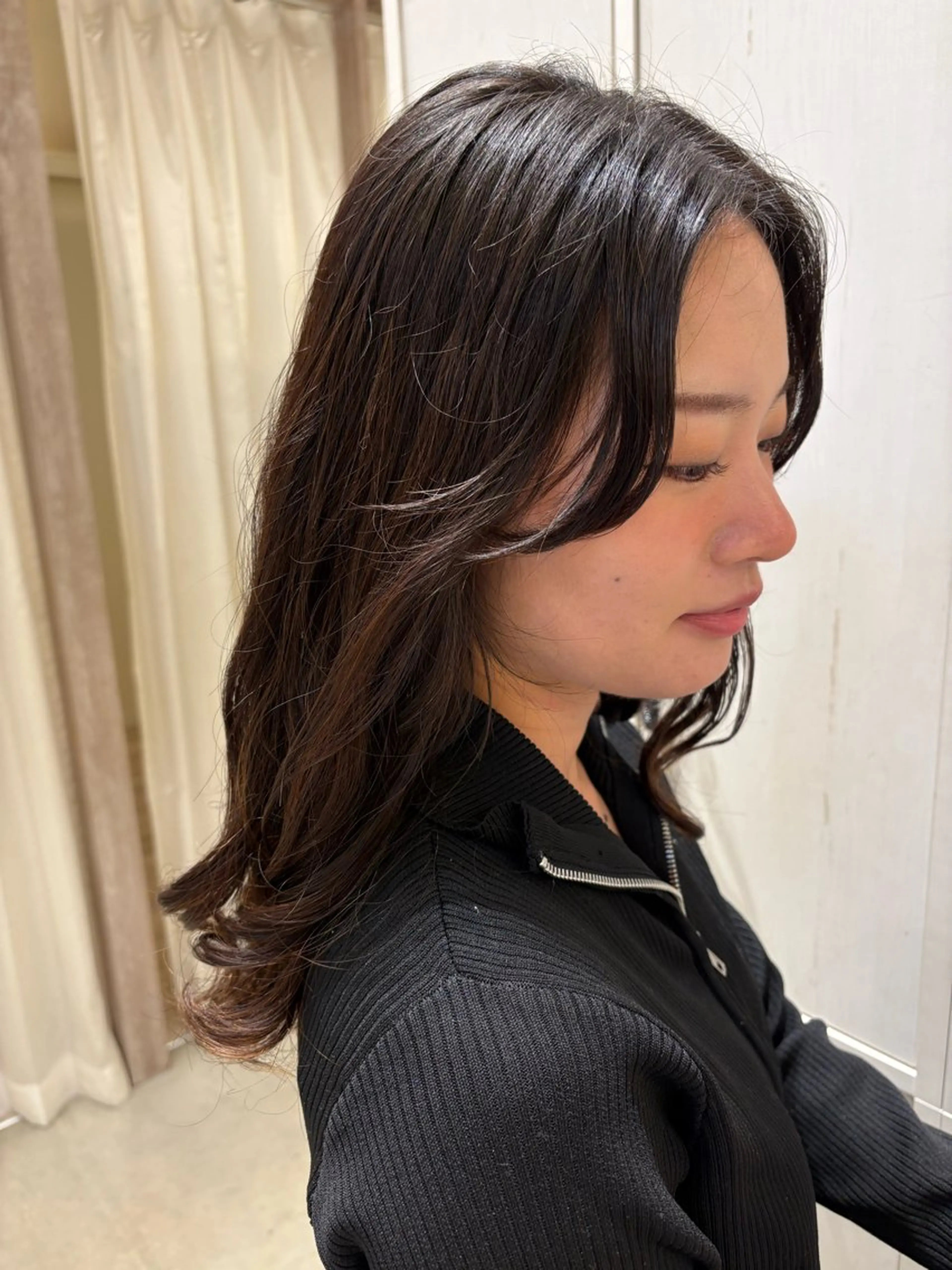 セミロング パーマ つちだ ゆうひ / 暗髪カラー⟡.·のヘアスタイル