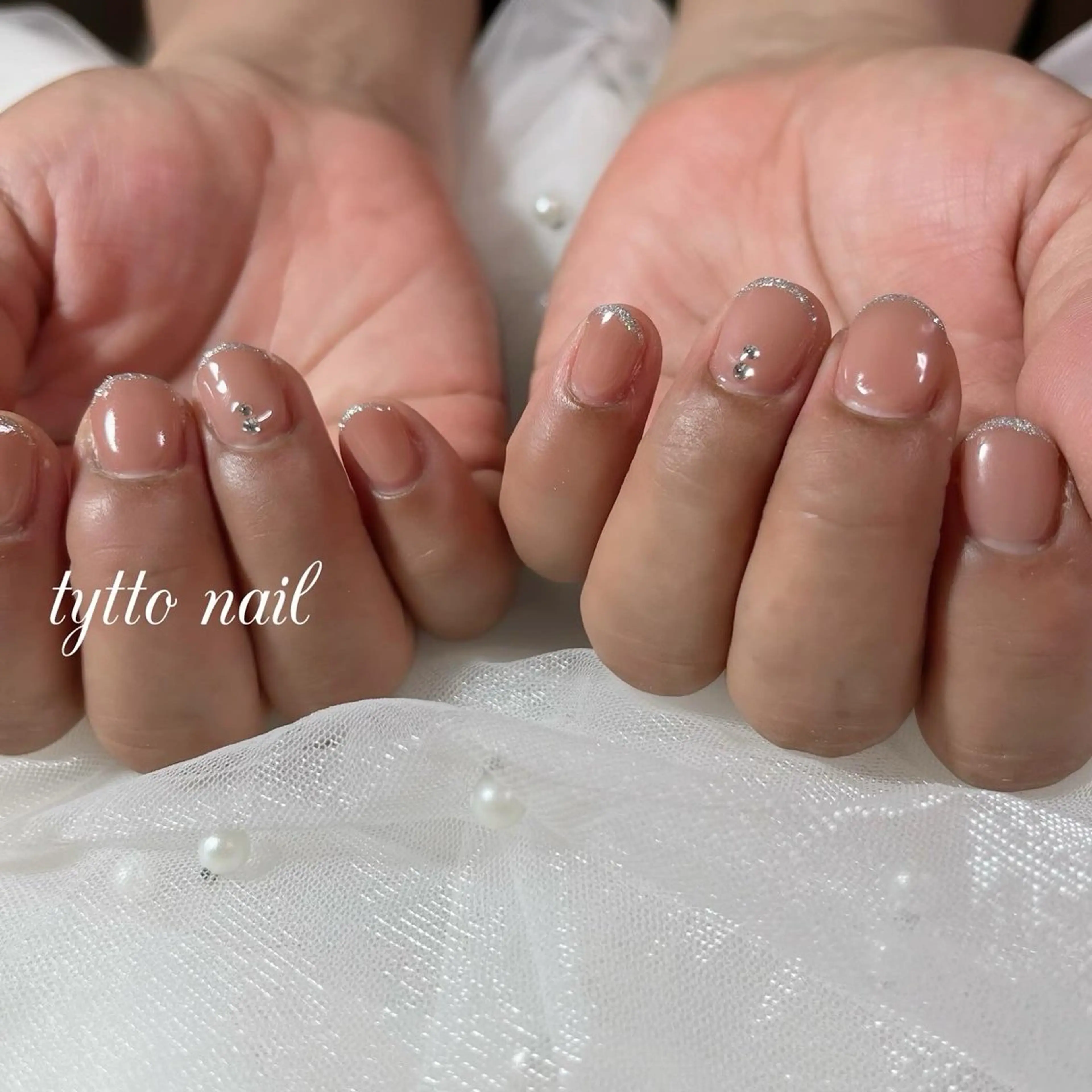 ネイル アートネイル ブラウン フレンチネイル ラメ(グリッター) オフィスネイル tytto nail ❤︎‪‪eri‪‪のネイルデザイン