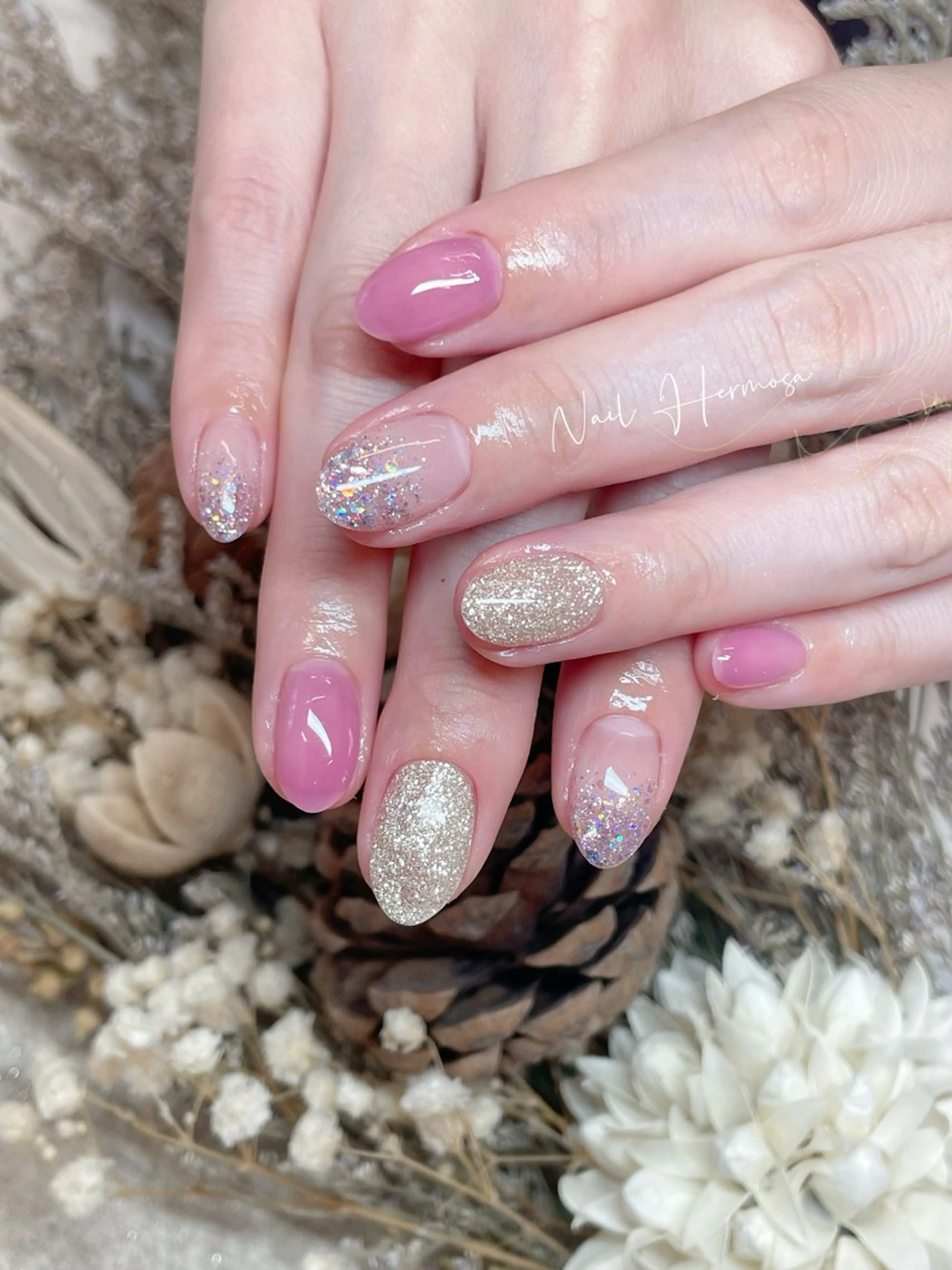 ネイル 長さ出し フラッシュネイル フットネイル ジェルネイル マグネットネイル ハンドネイル エルモサ YURIKAのネイルデザイン