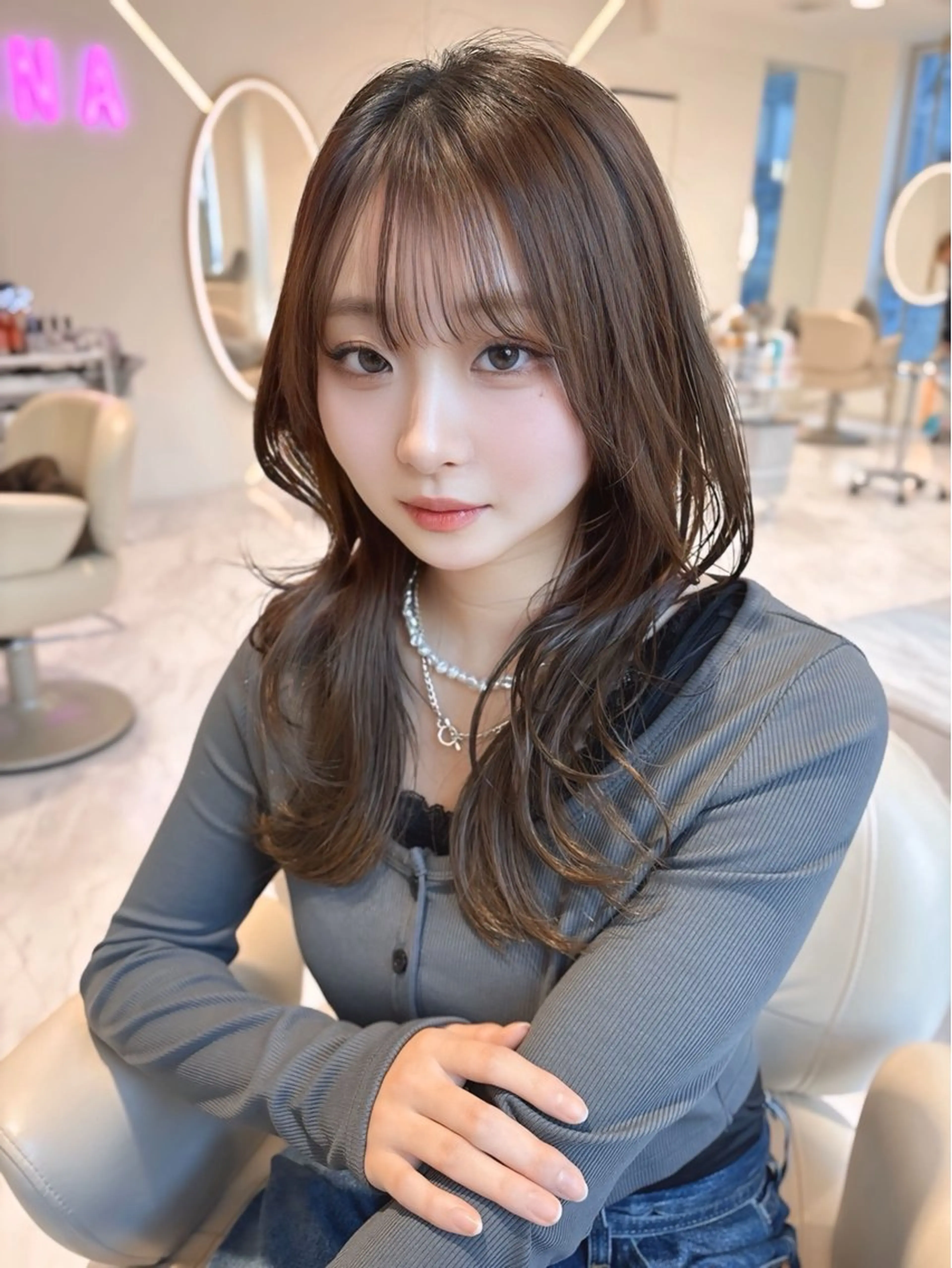 セミロング カラー くびれヘア 小顔カット カット ヘアカラー SAYAKA 🍒／ボブ／暖色のヘアスタイル