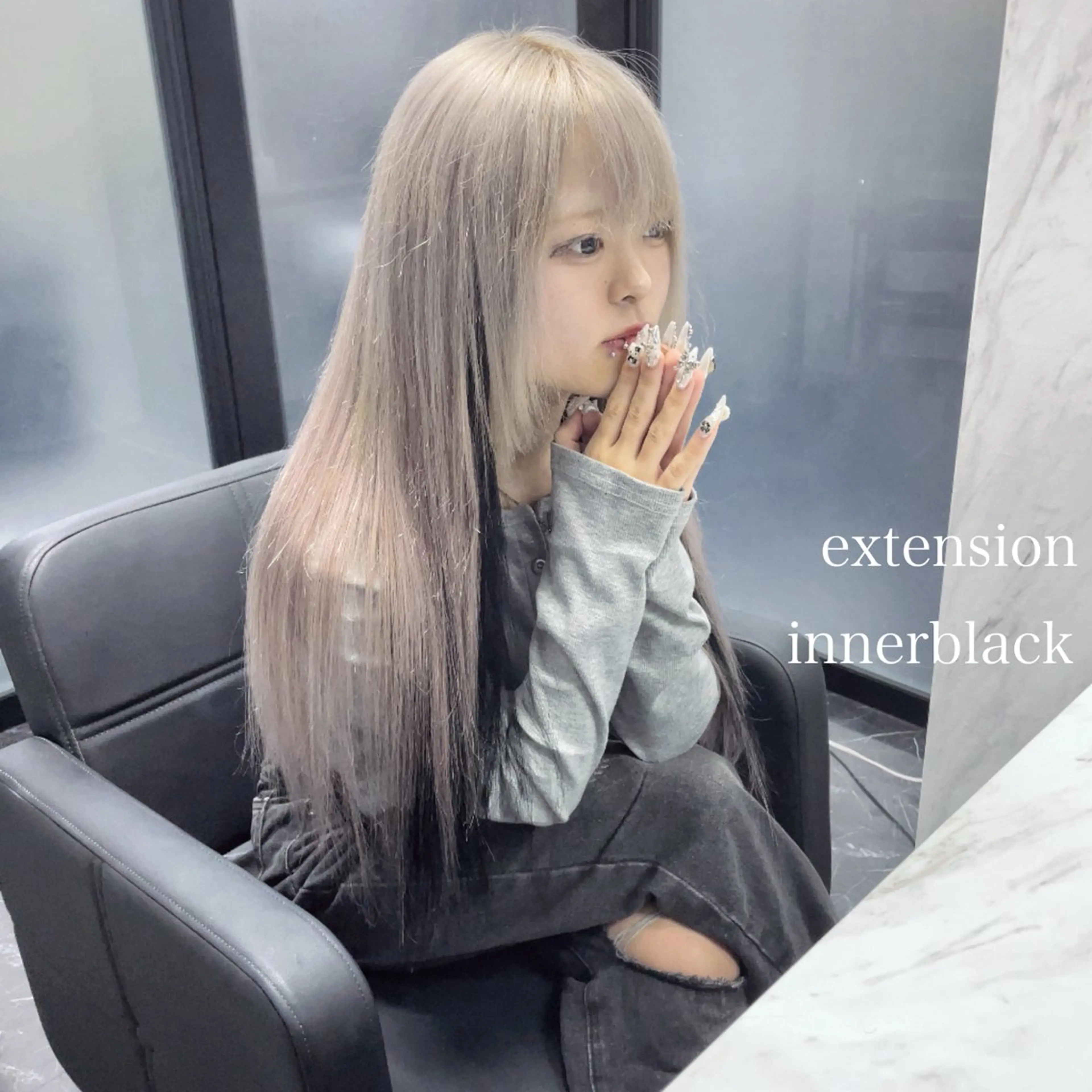 ロング カラー エクステ エクステ🩵ブリーチ 韓国ヘア🩵KAEのヘアスタイル