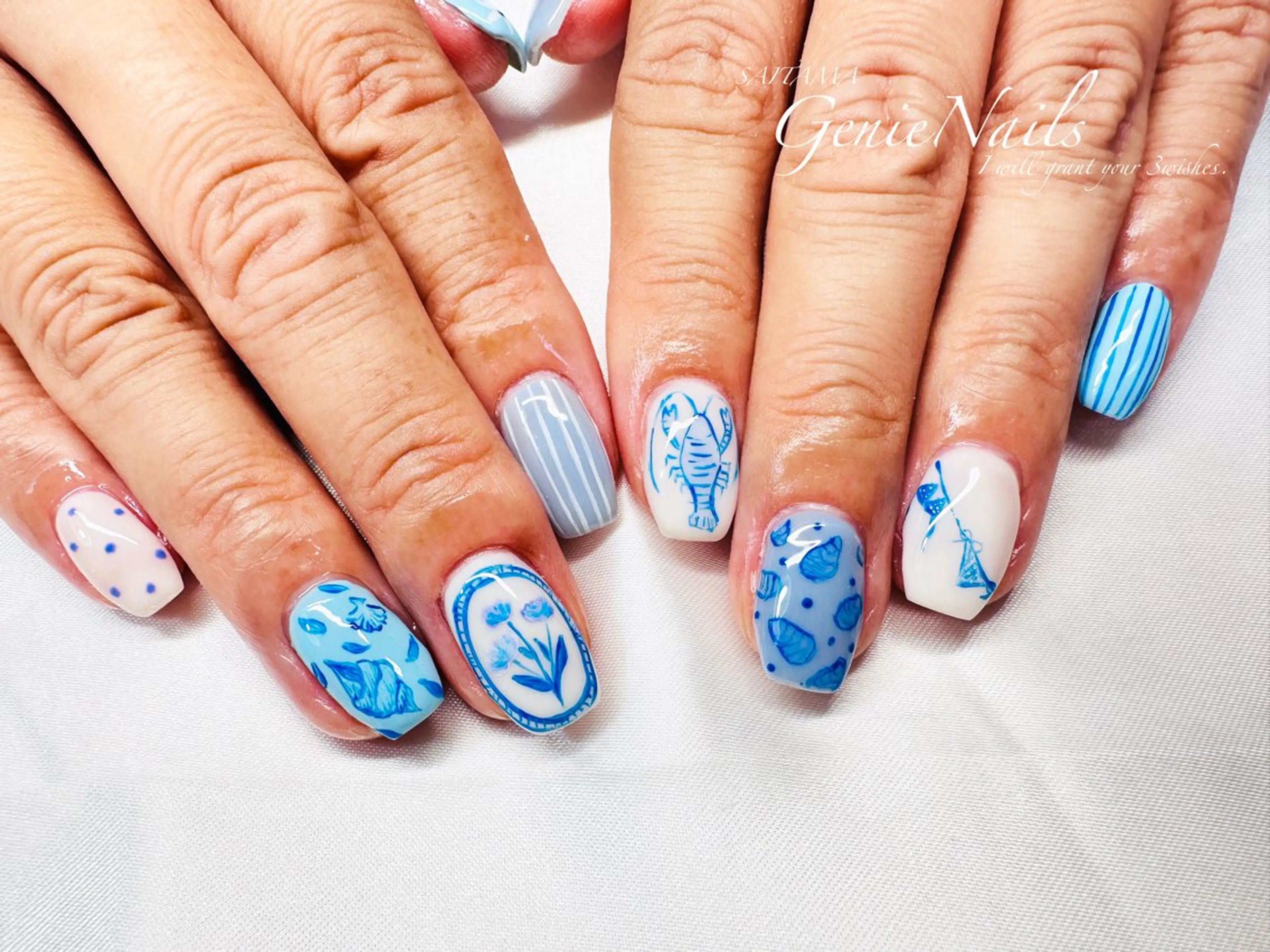 メンズ ネイル アートネイル 長さ出し 氷ネイル・うるうるネイル ロングネイル 持ち込み Genie Nailsのネイルデザイン