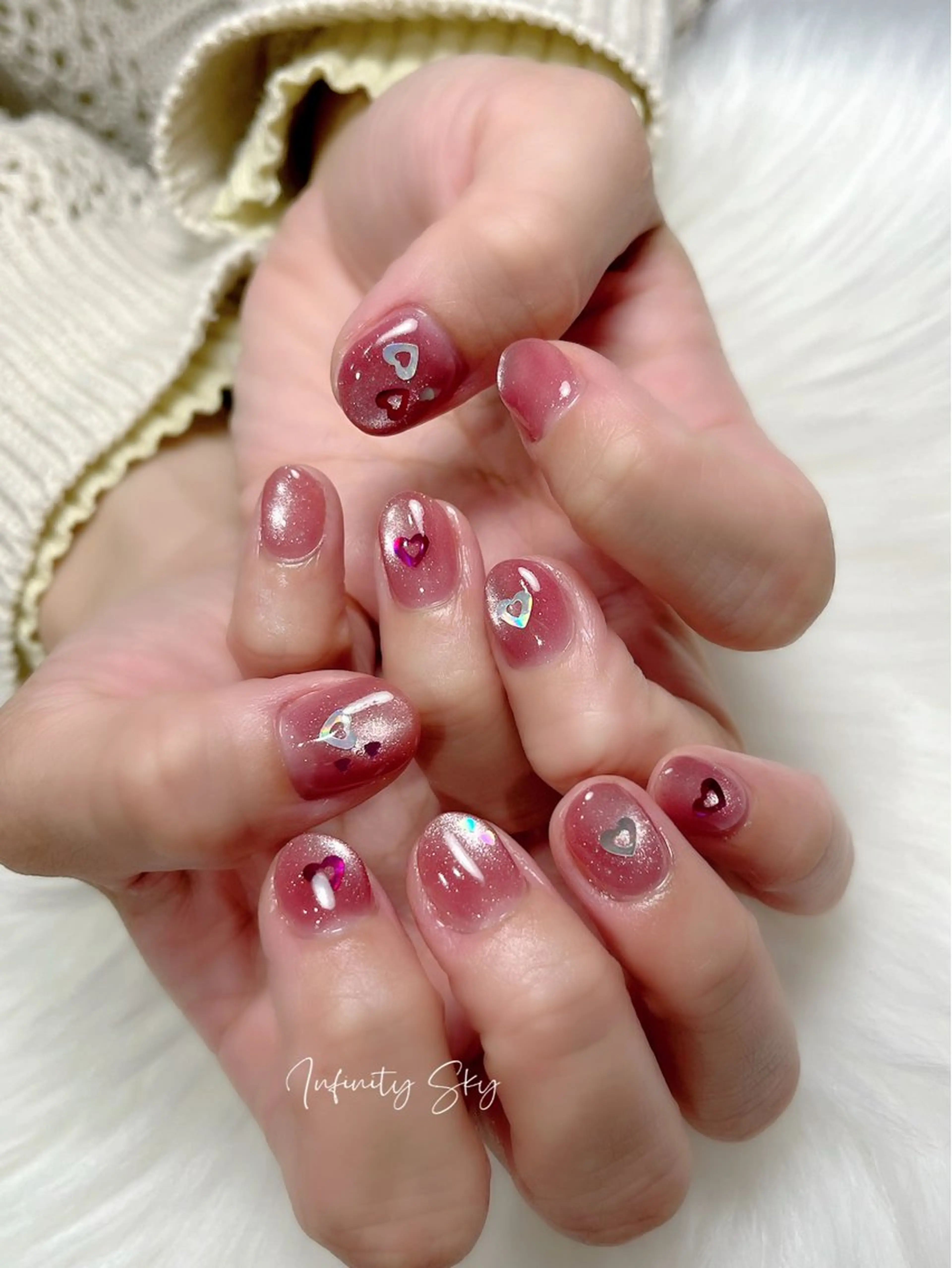ネイル ハート マグネットネイル ピンク infinity skyのネイルデザイン