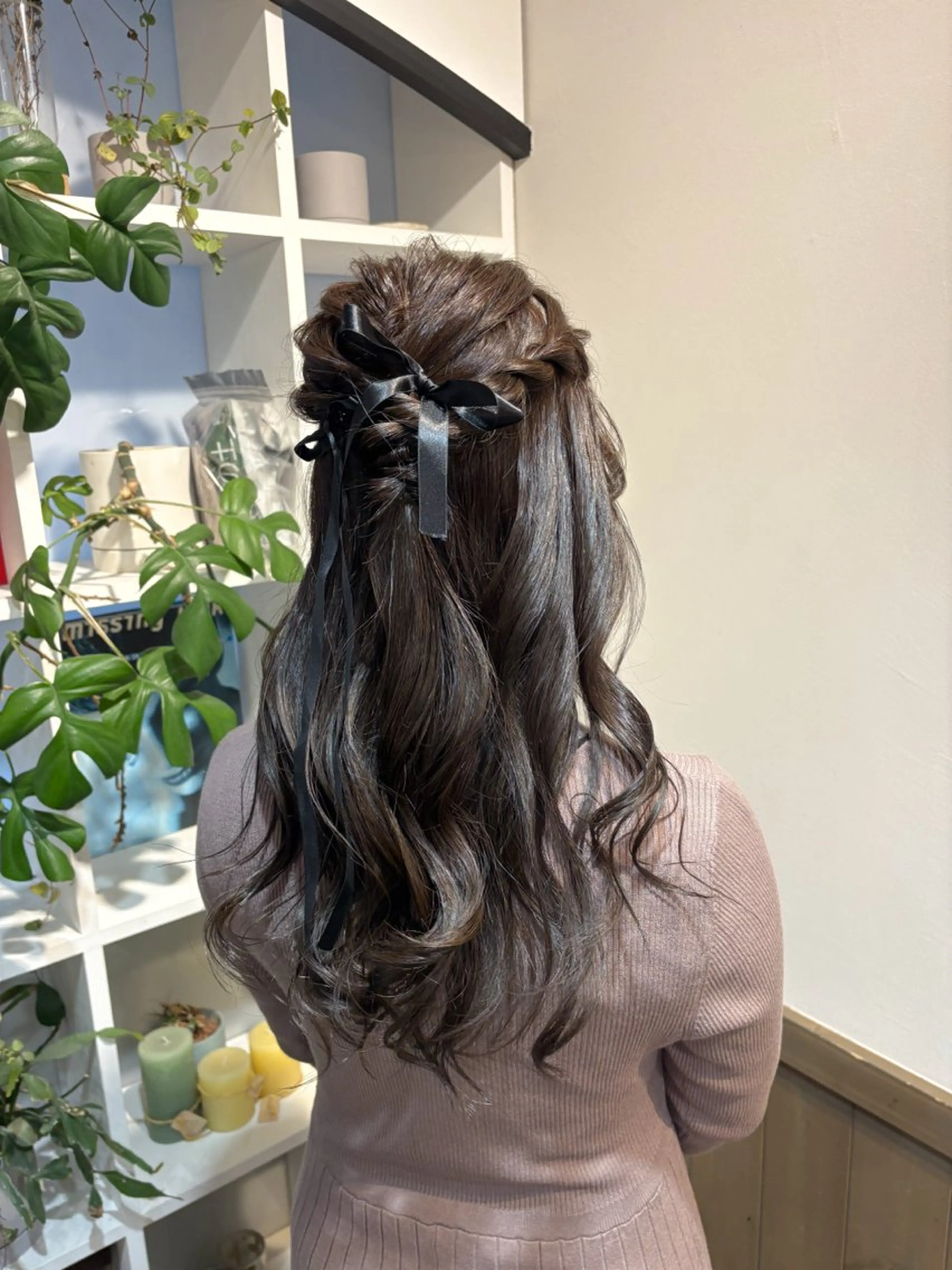 セミロング ヘアアレンジ ハーフアップ ヘアセット アレンジ/新宿 透明感カラー/ヤノのヘアスタイル