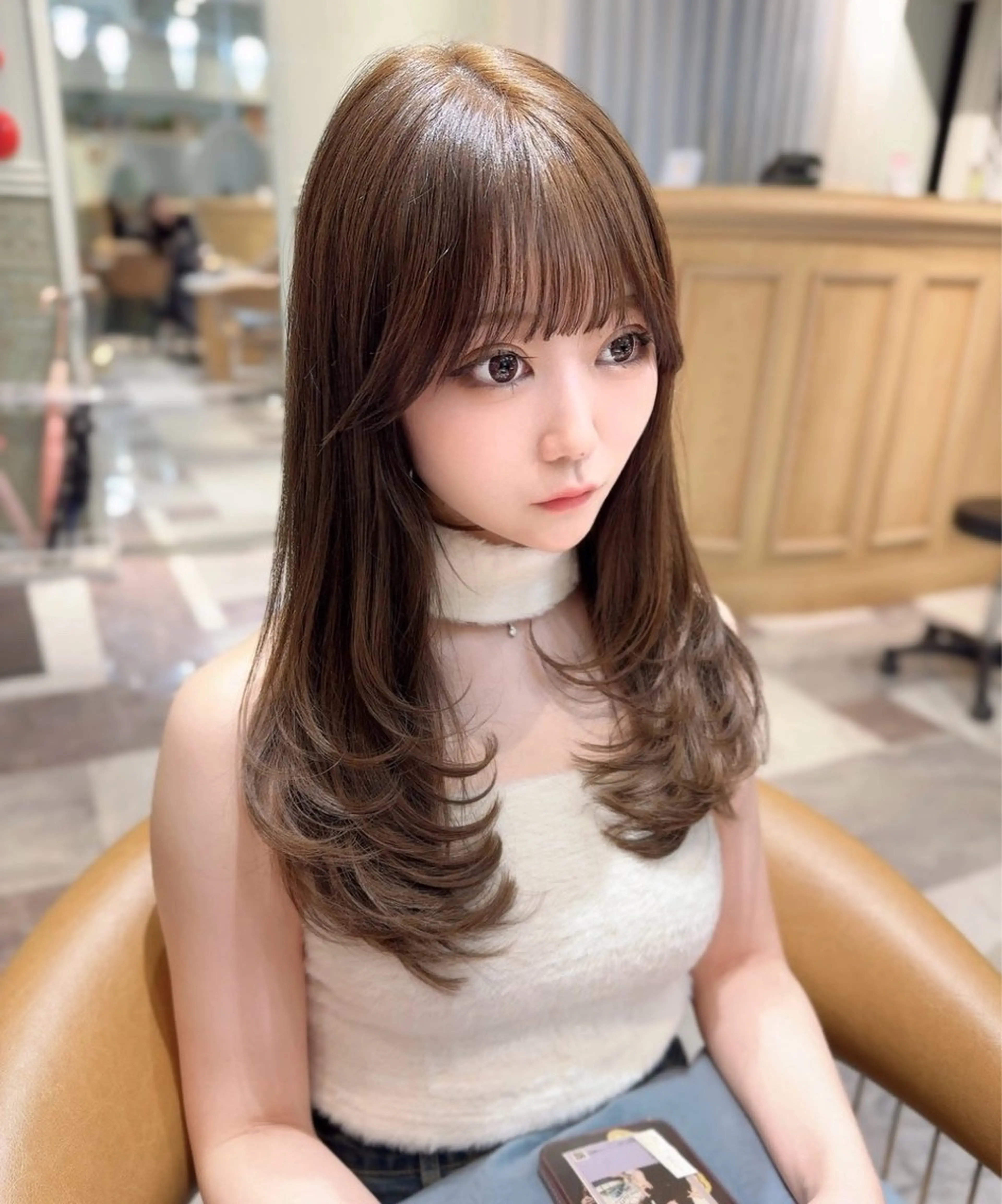 ミディアム カラー ベージュカラー 黒髪 ブリーチ ブルーカラー ブルーブラック カット ヘアカラー トリートメント 木屋元一/透明感 /レイヤー/顔まわりのヘアスタイル